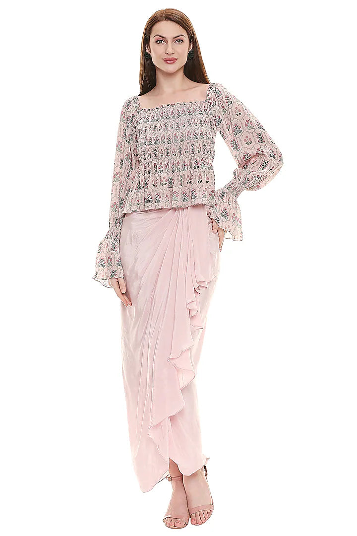 Dust Pink Draped Skirt Set