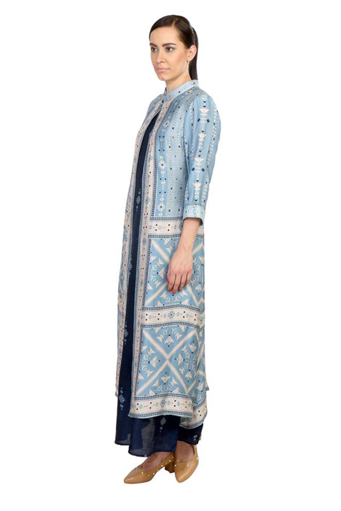 Azulejos Printed Flared Dress With Long Jacket
