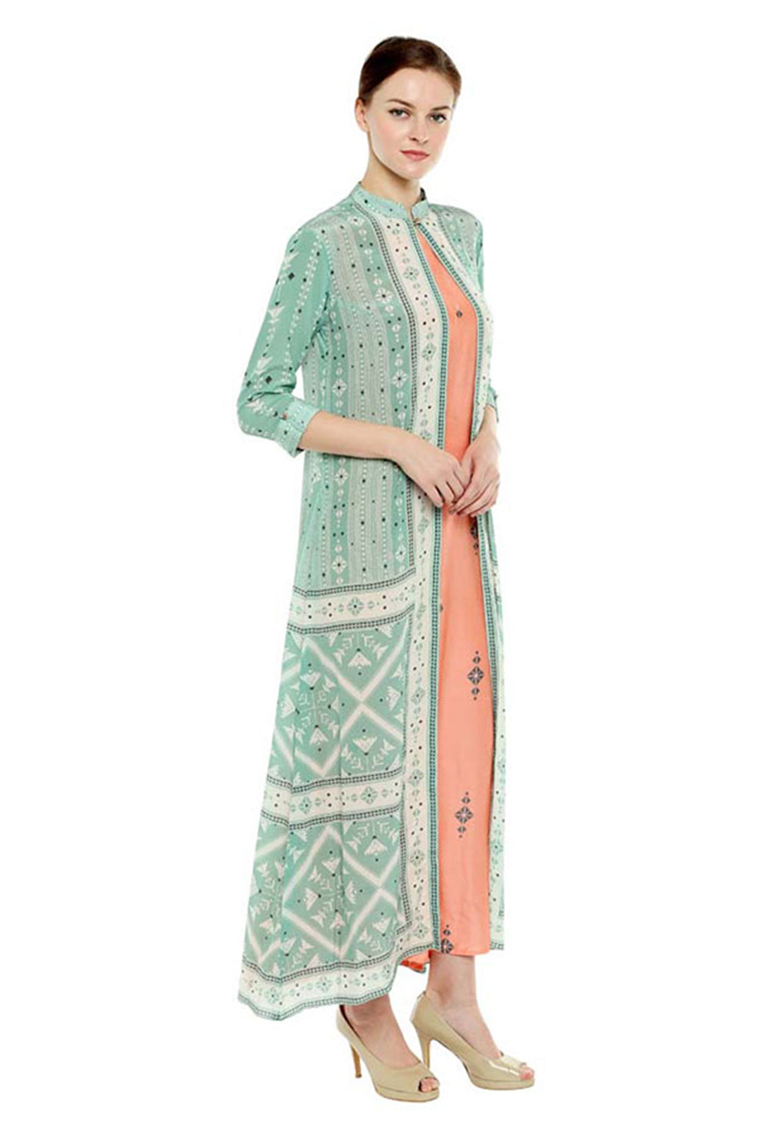 Azulejos Printed Long Dress With Jacket