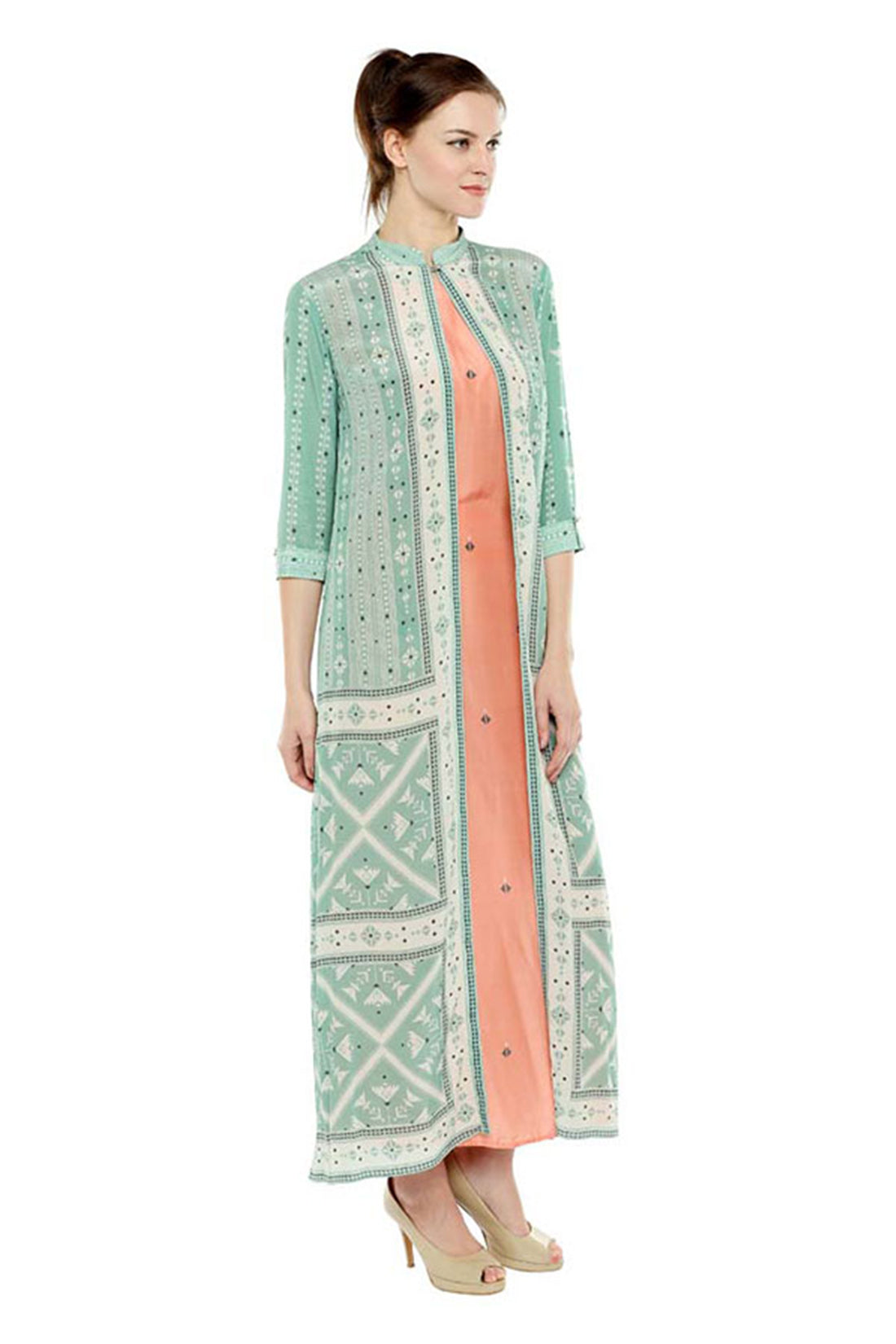 Azulejos Printed Long Dress With Jacket