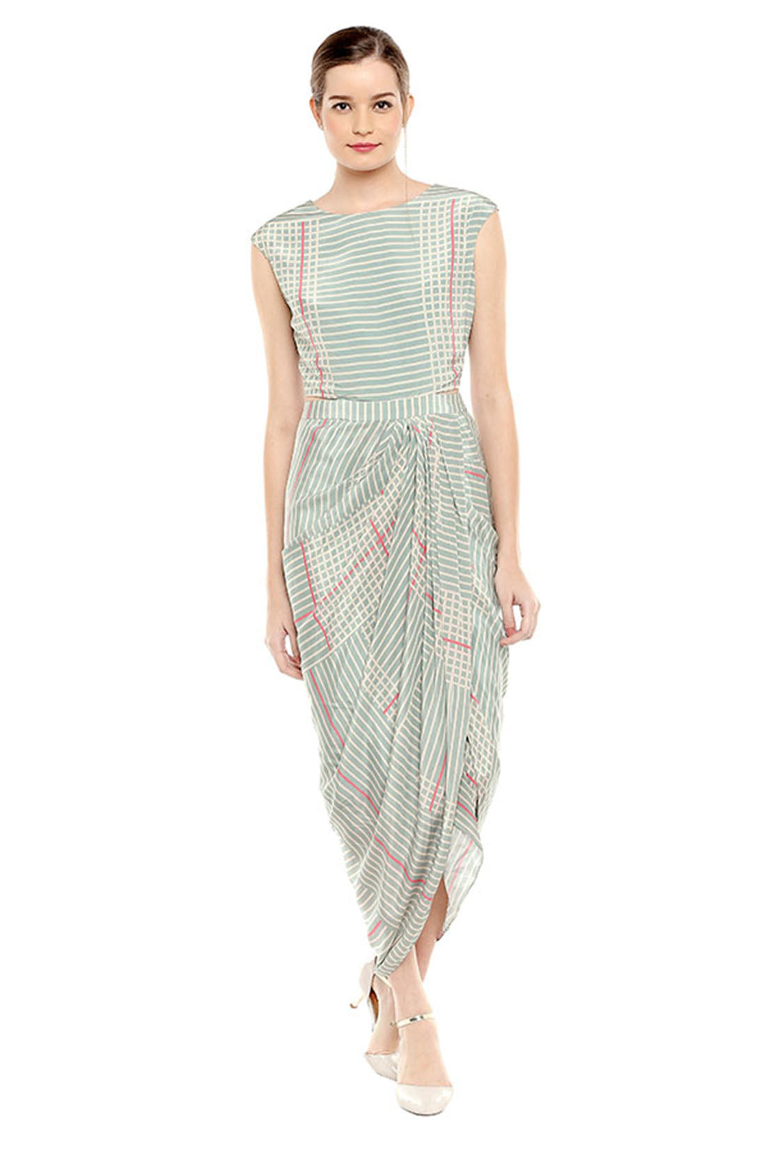 Palash Printed Drape Dress With Cape