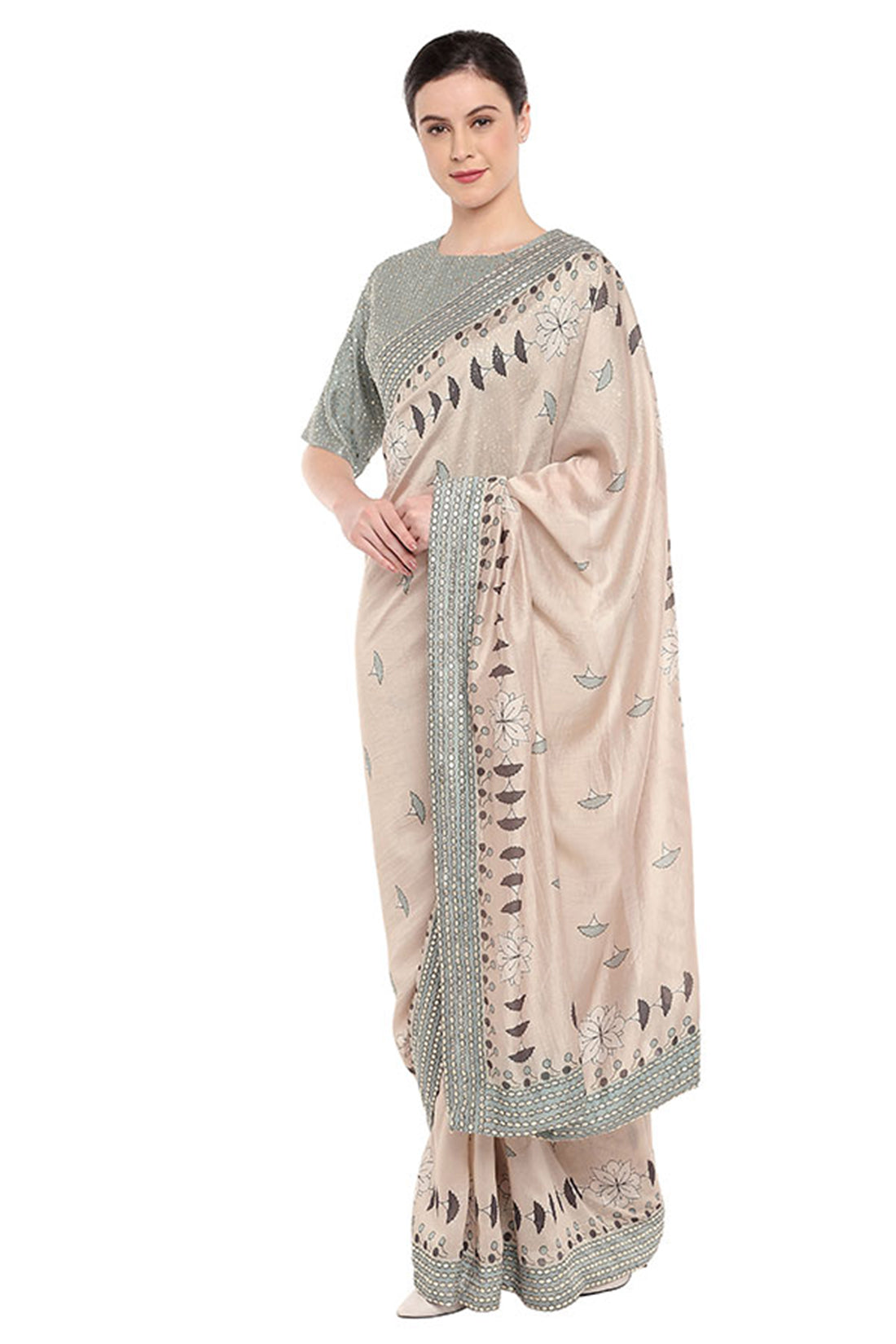 Bagru Printed Pre-Stitched Saree With Blouse