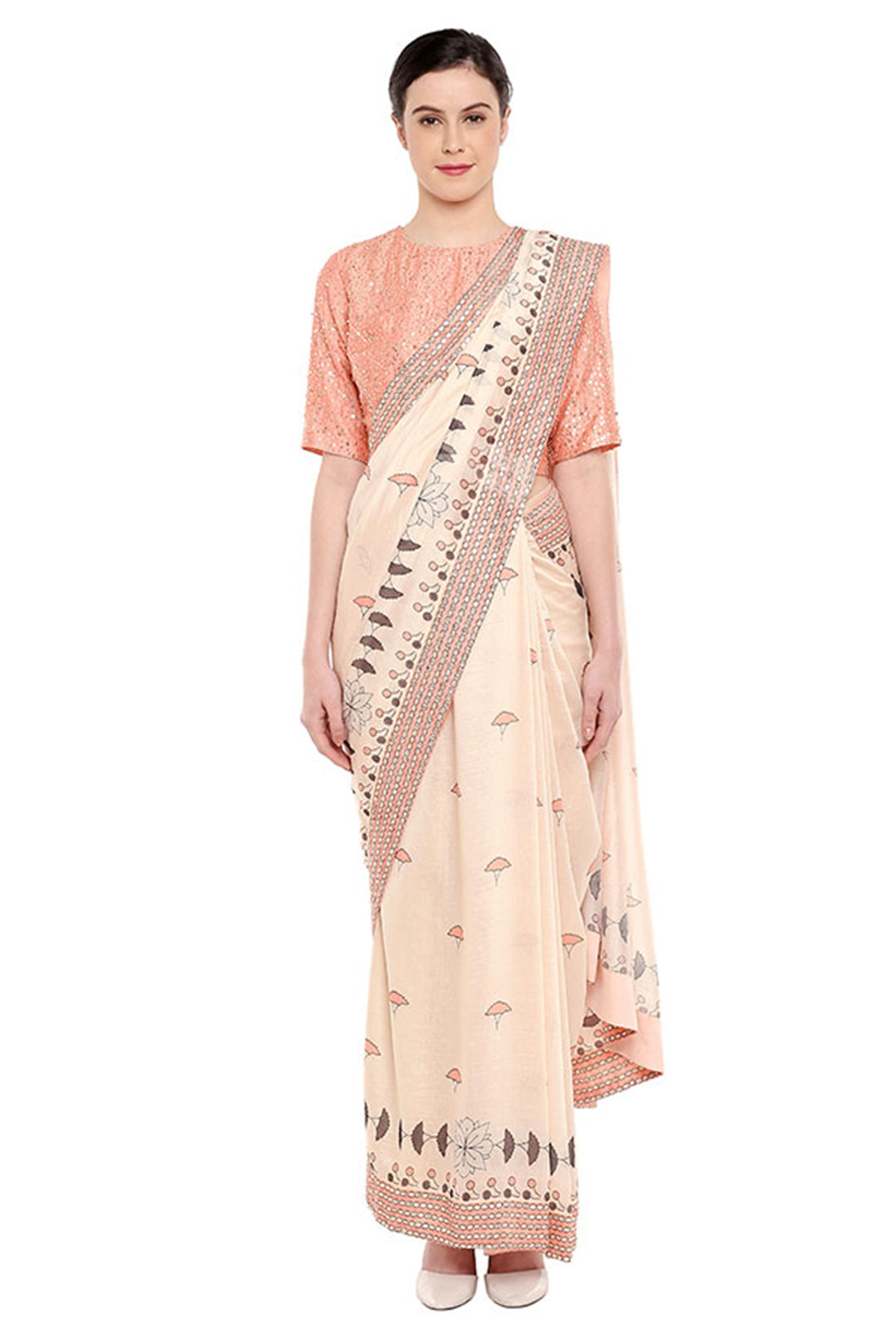 Bagru Printed Pre-Stitched Saree With Blouse