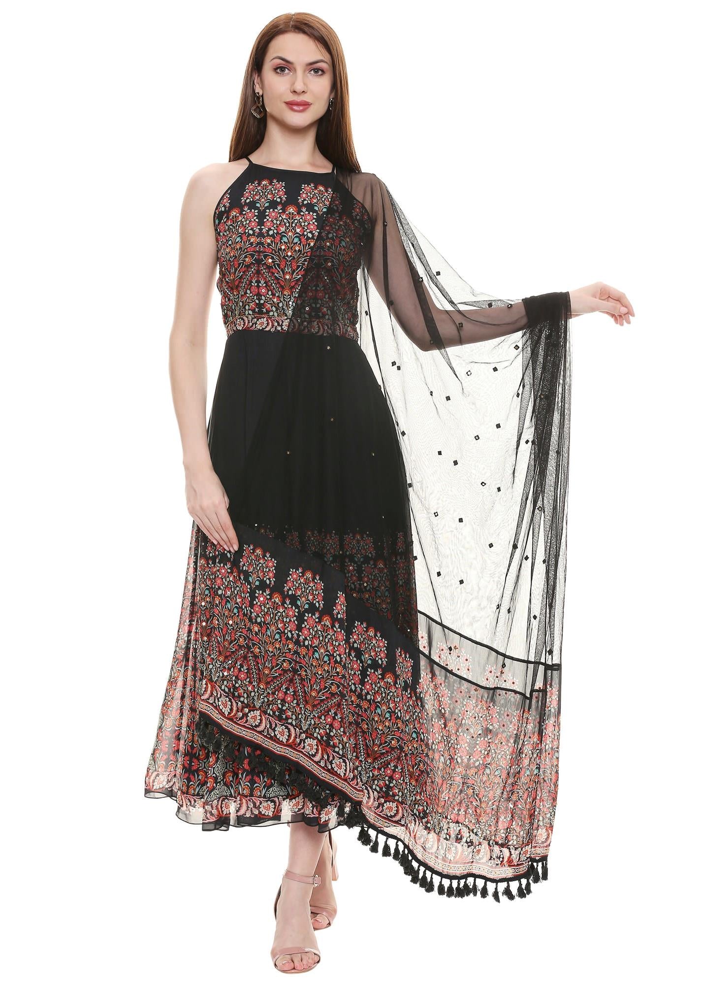 Printed Dress flat Chiffon with net Dupatta