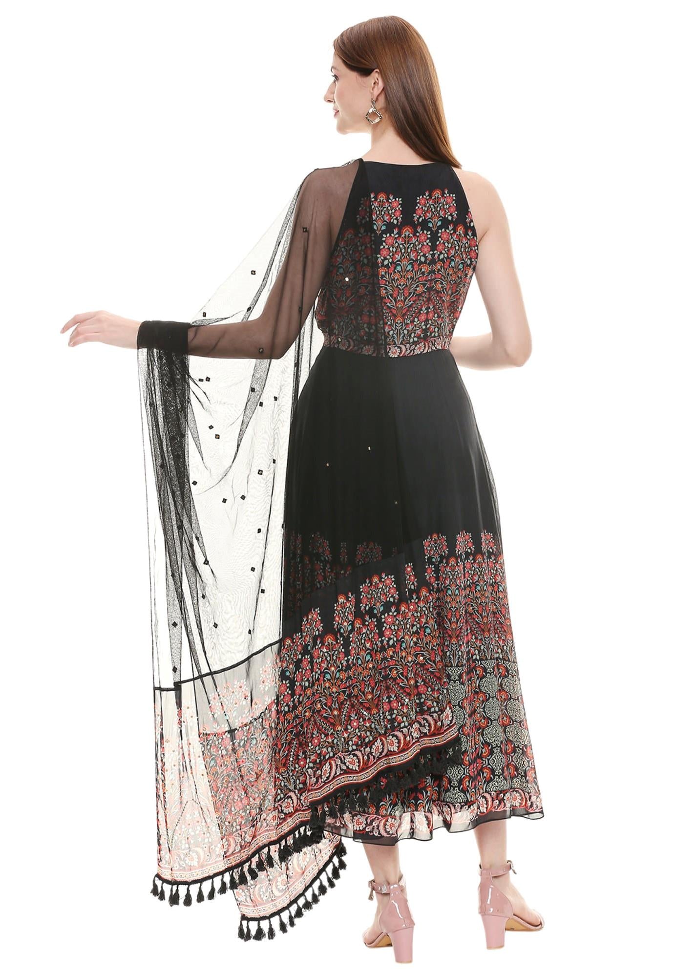 Printed Dress flat Chiffon with net Dupatta