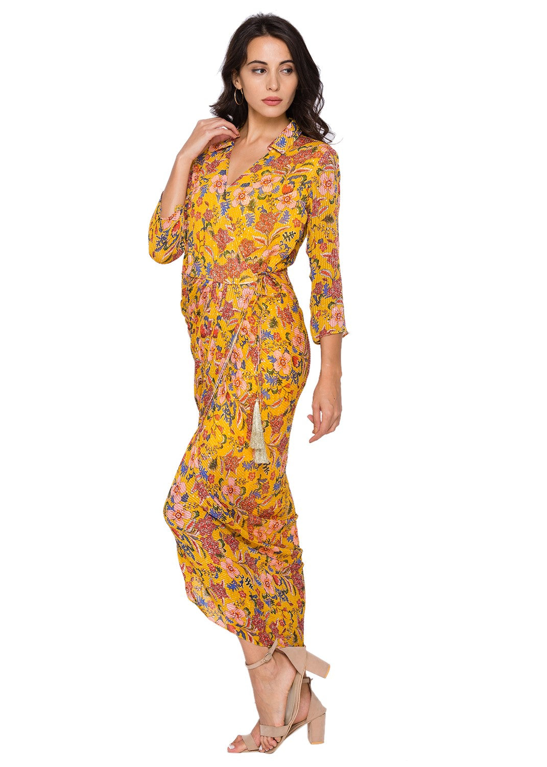 Azalea Floral Overlap Printed Drape Dress With Side Tie Up