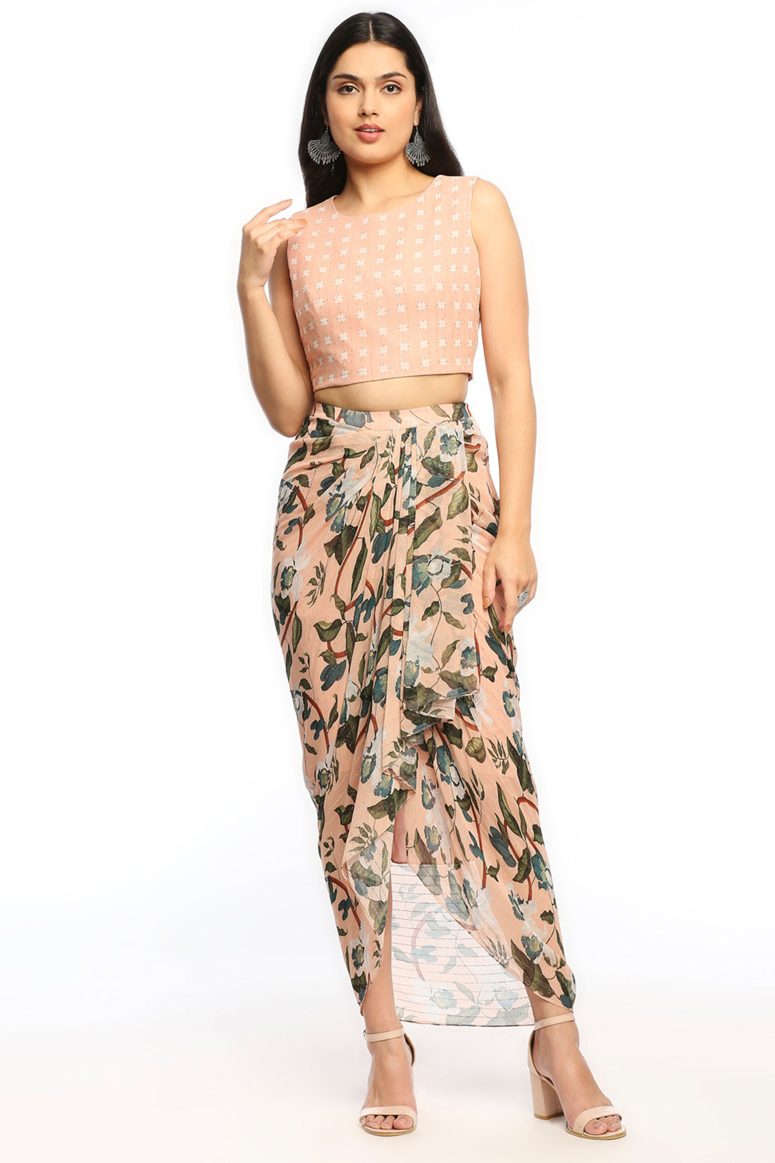 Orchid Bloom Printed Drape Skirt Set With Jacket