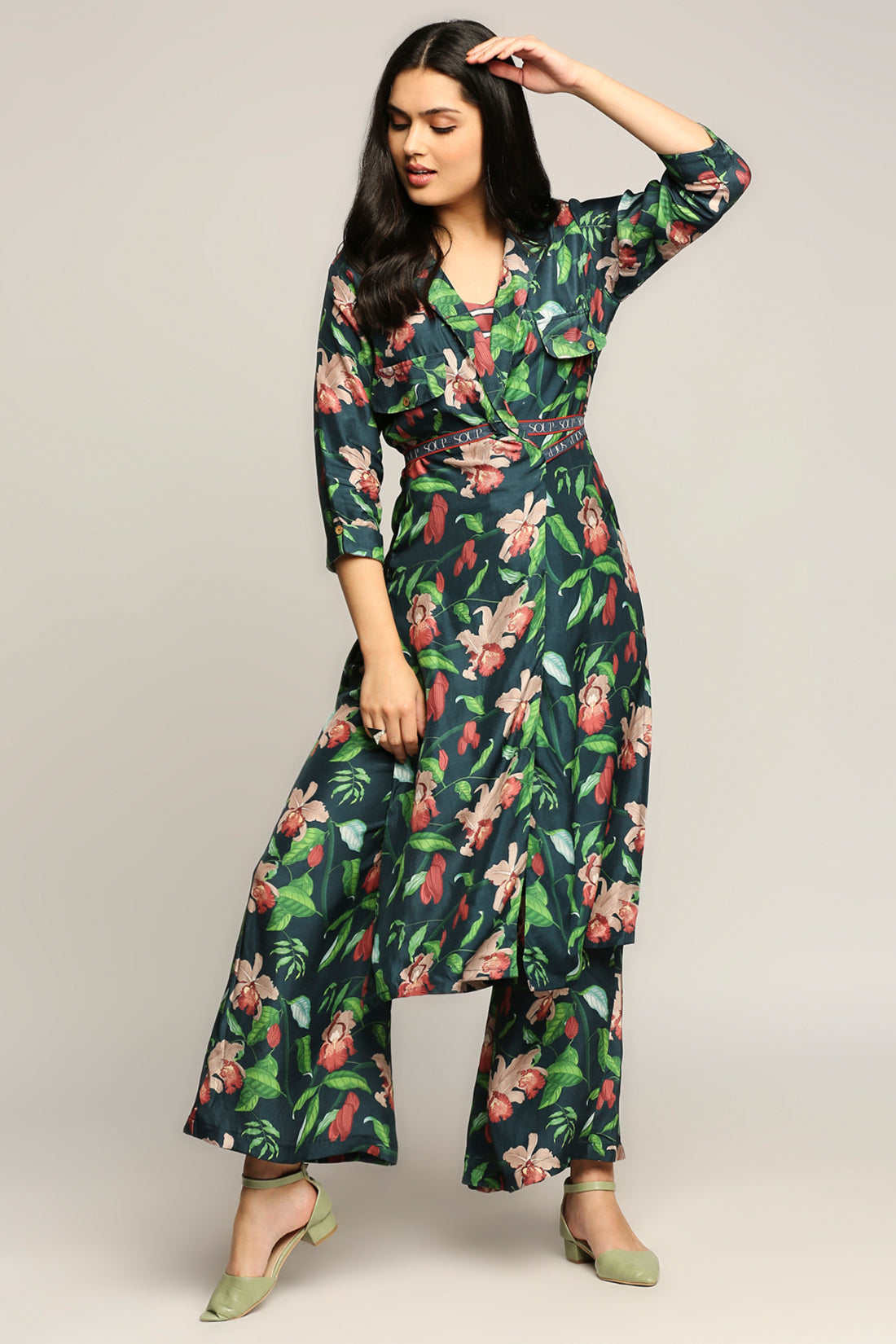 Orchid Bloom Printed Co-Ord Set With Jacket