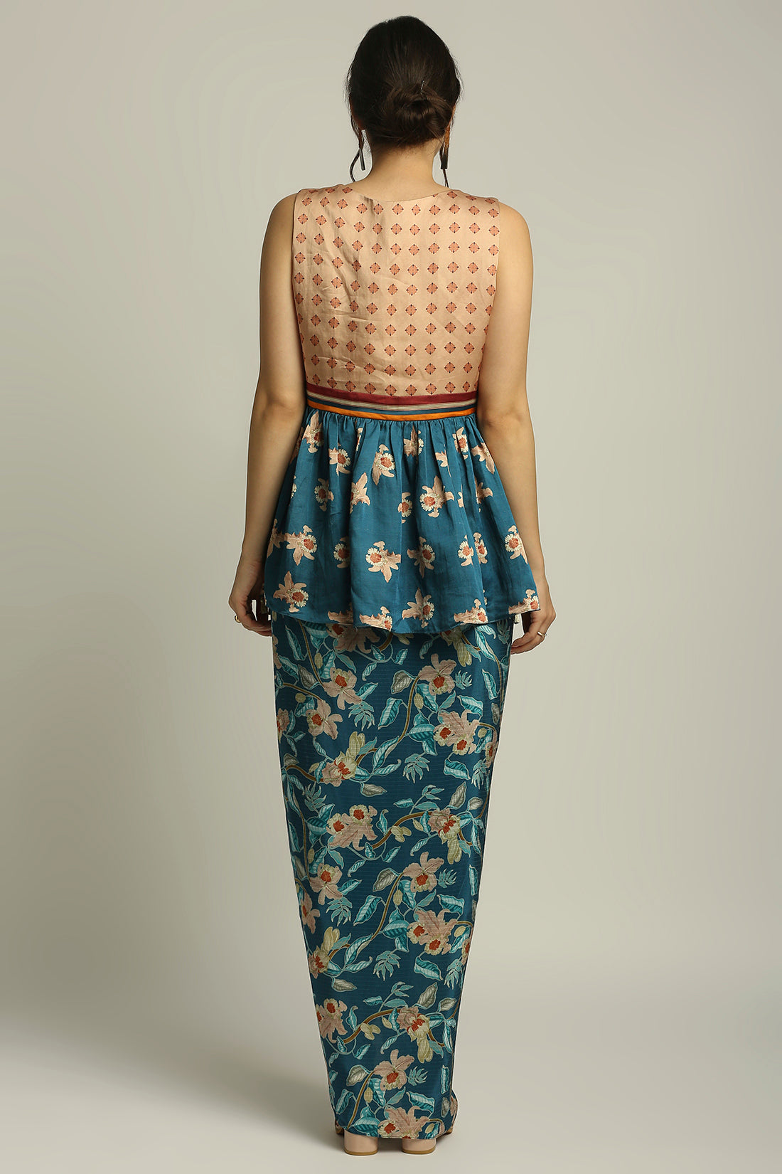Orchid Bloom Printed Skirt Set With Cape