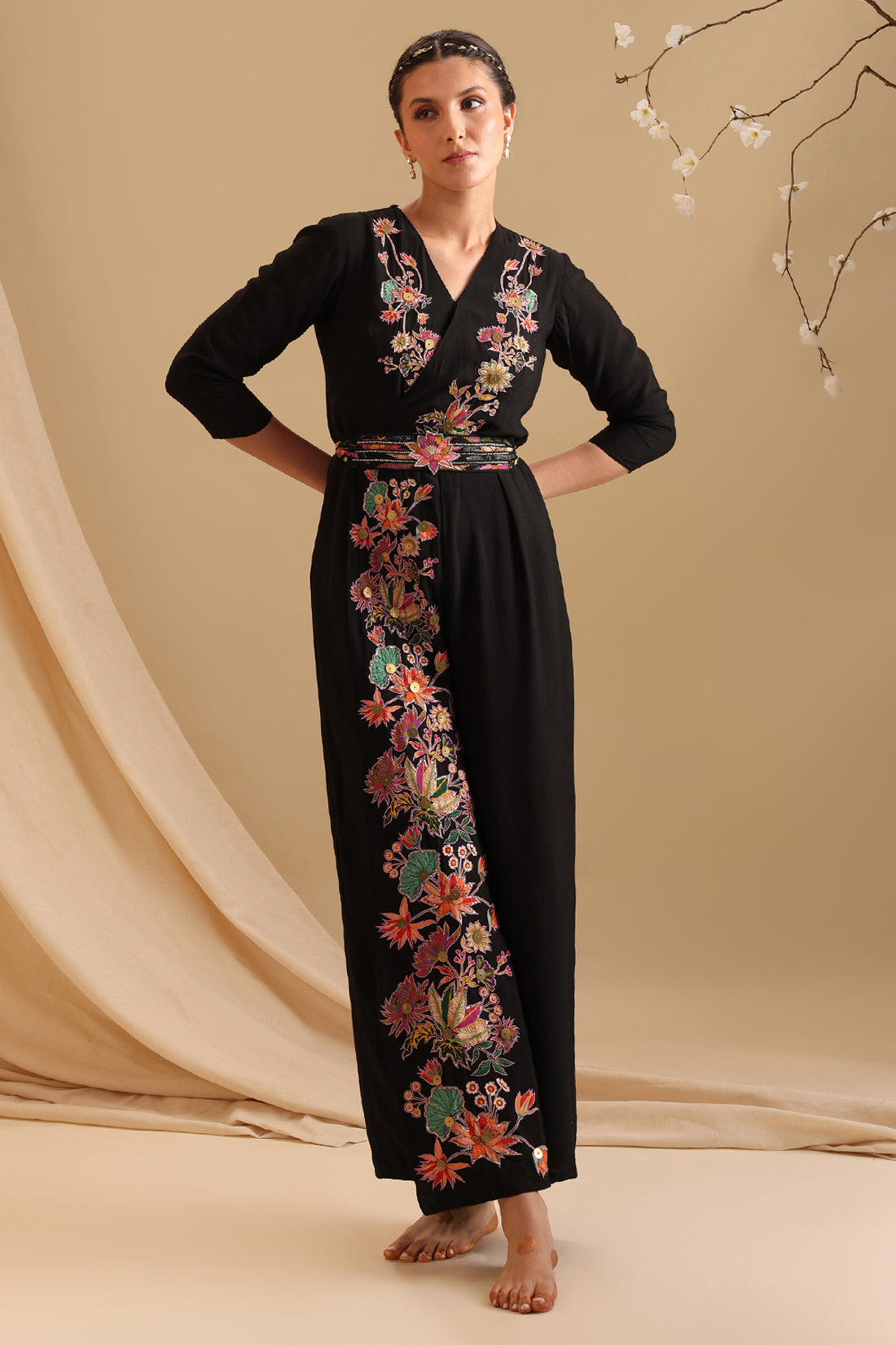 Aarani Applique Overlap Jumpsuit With Belt