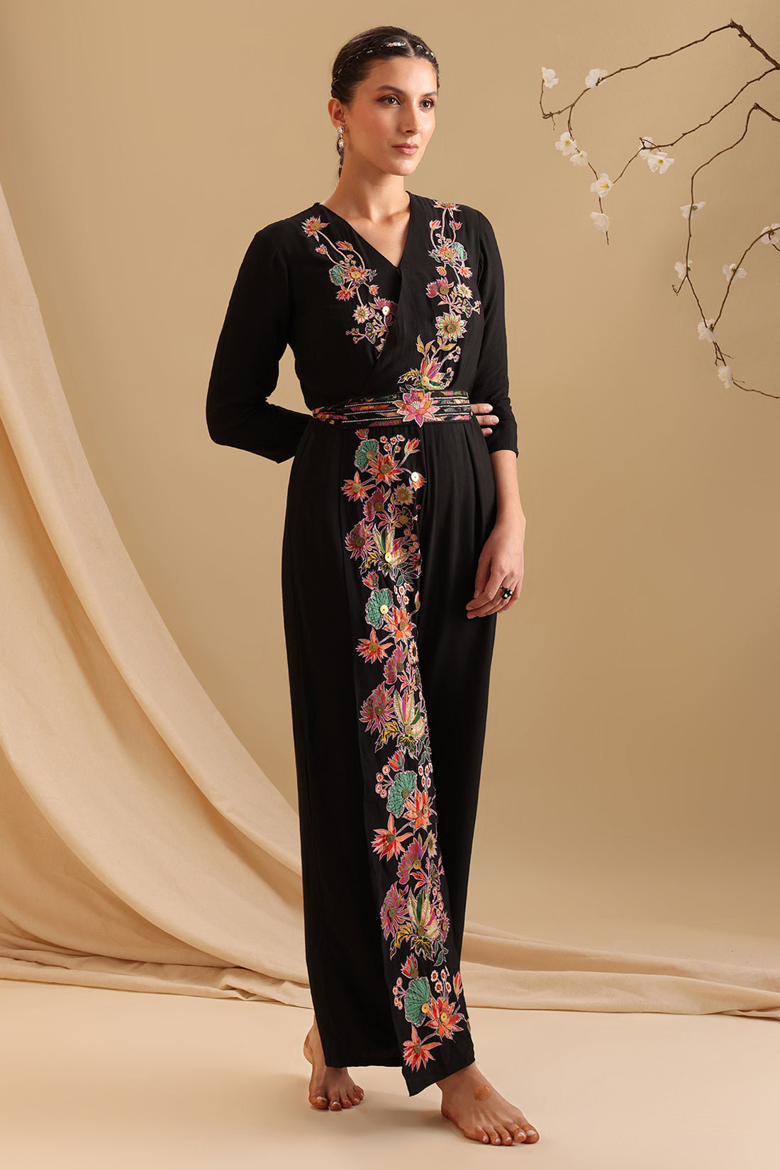 Aarani Applique Overlap Jumpsuit With Belt