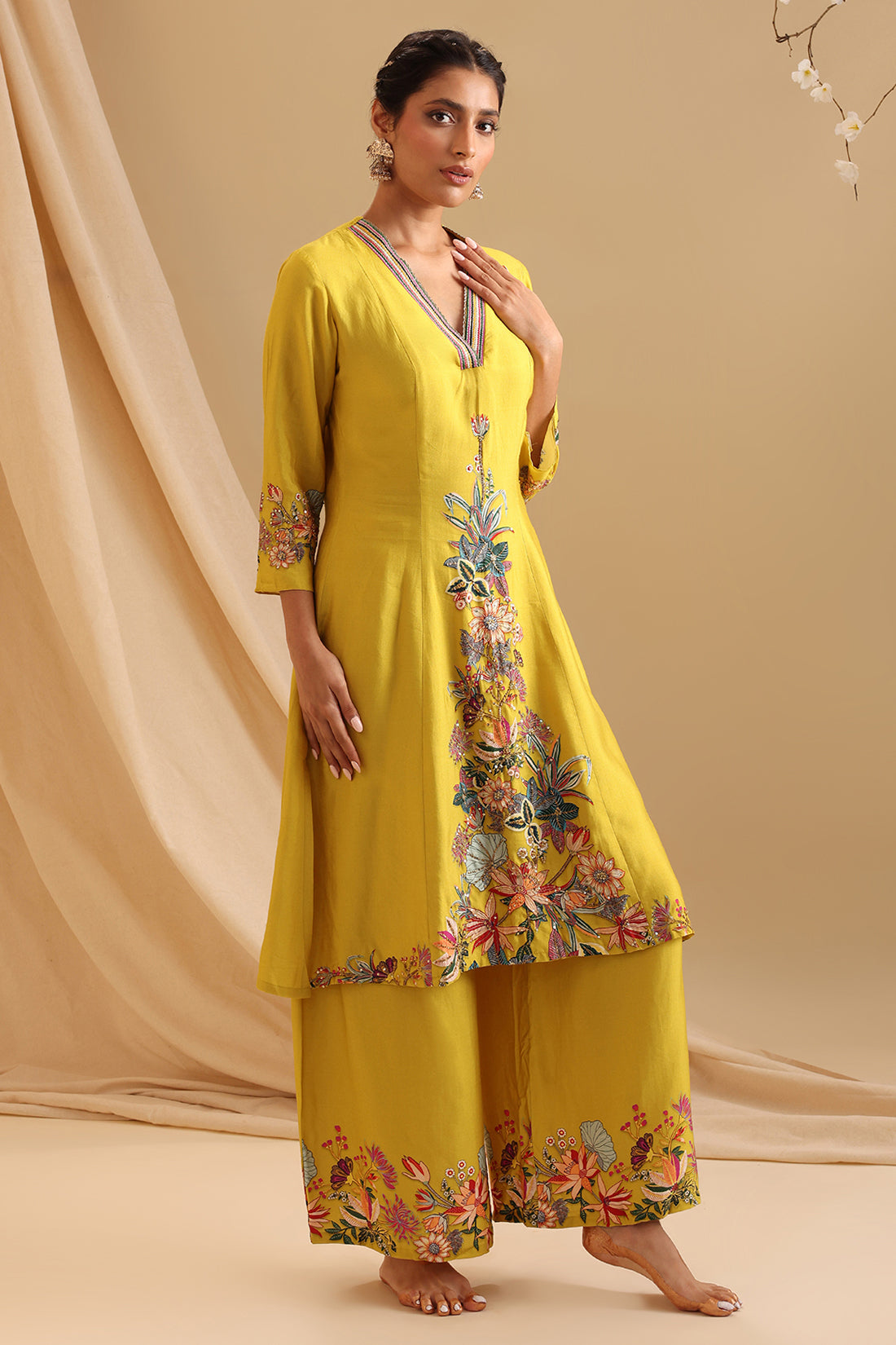 Yellow Aarani Embellished Dhoti Set