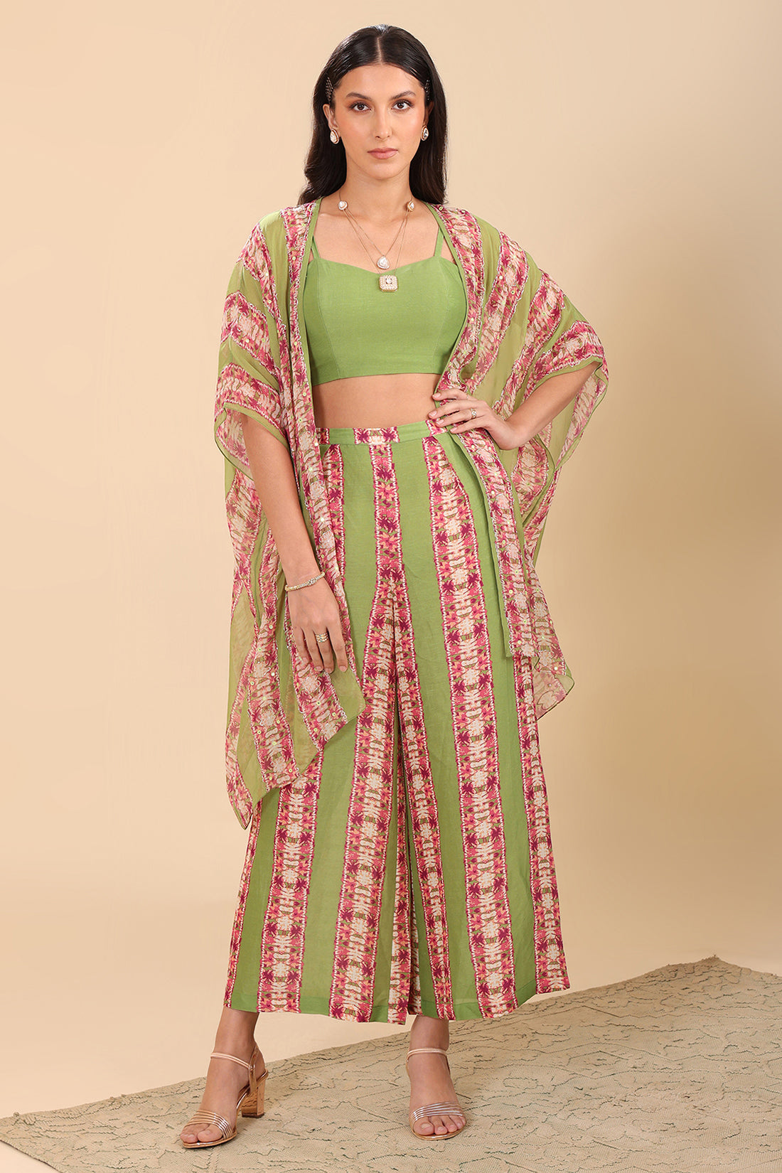 Naqsh Embellished Palazzo Set With Cape