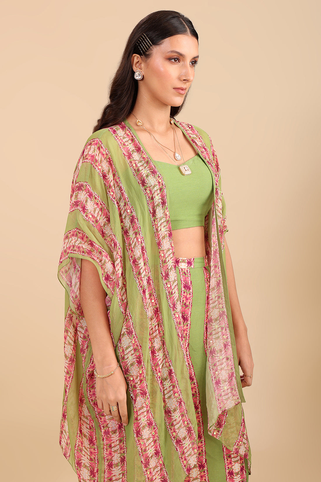 Naqsh Embellished Palazzo Set With Cape