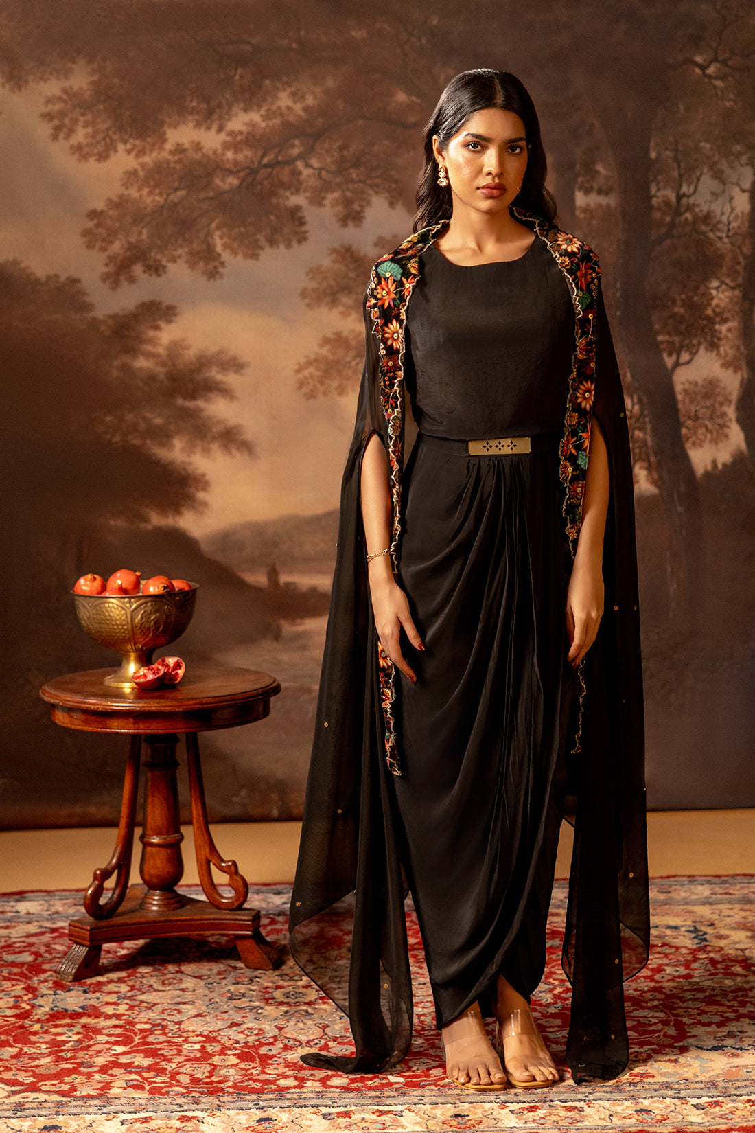 Aarani Embroidered drape dress set