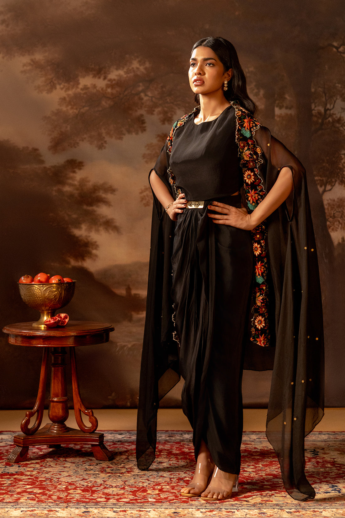 Aarani Embroidered drape dress set