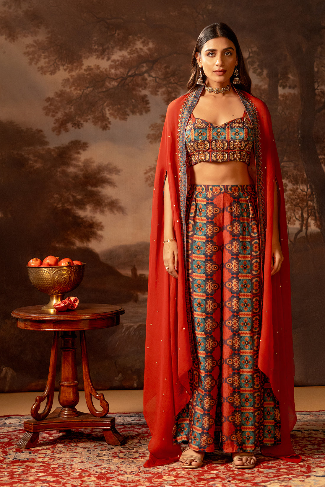 Orani Embroidered Co-ord set with cape