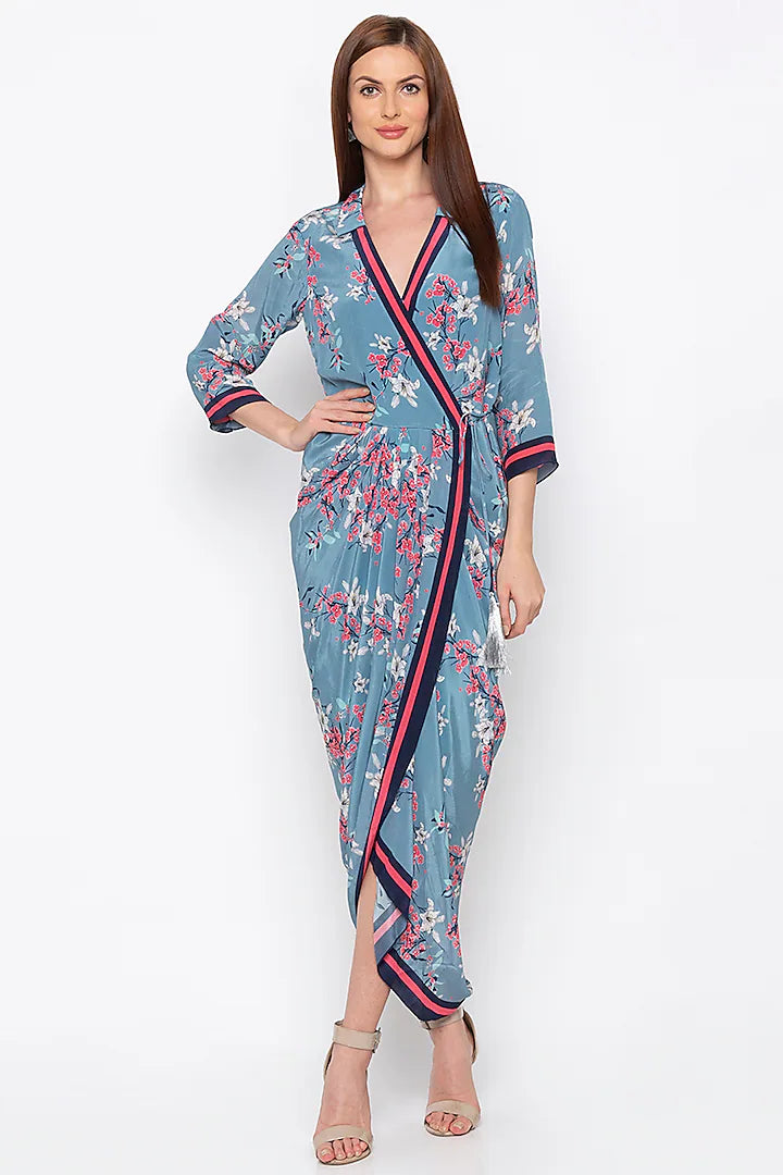 Multi Colored Embroidered & Printed Wrap Dress