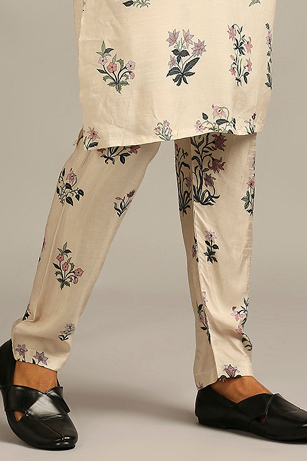 Pastel Floral Printed Jacket With Kurta Set