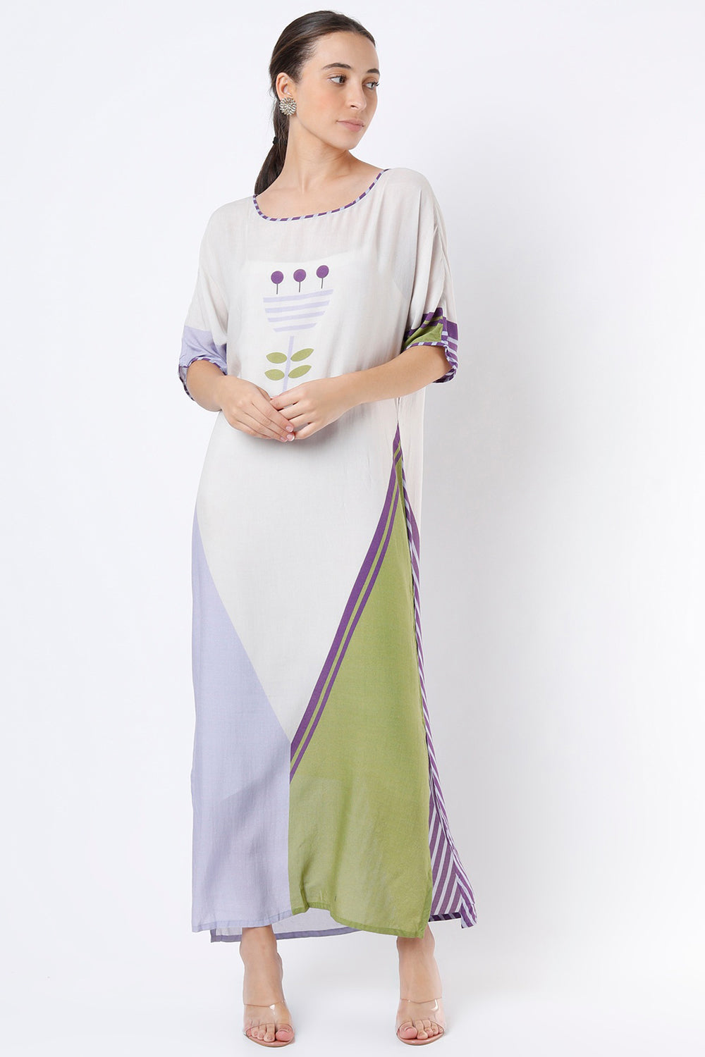 Silk White Printed Dress With Slip