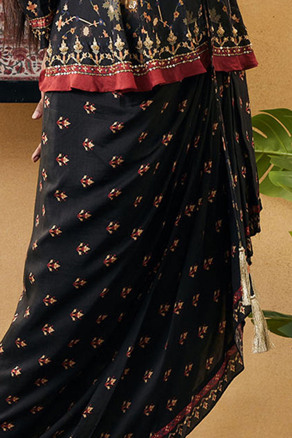 Zahra Printed Drape Dress With Peplum Top
