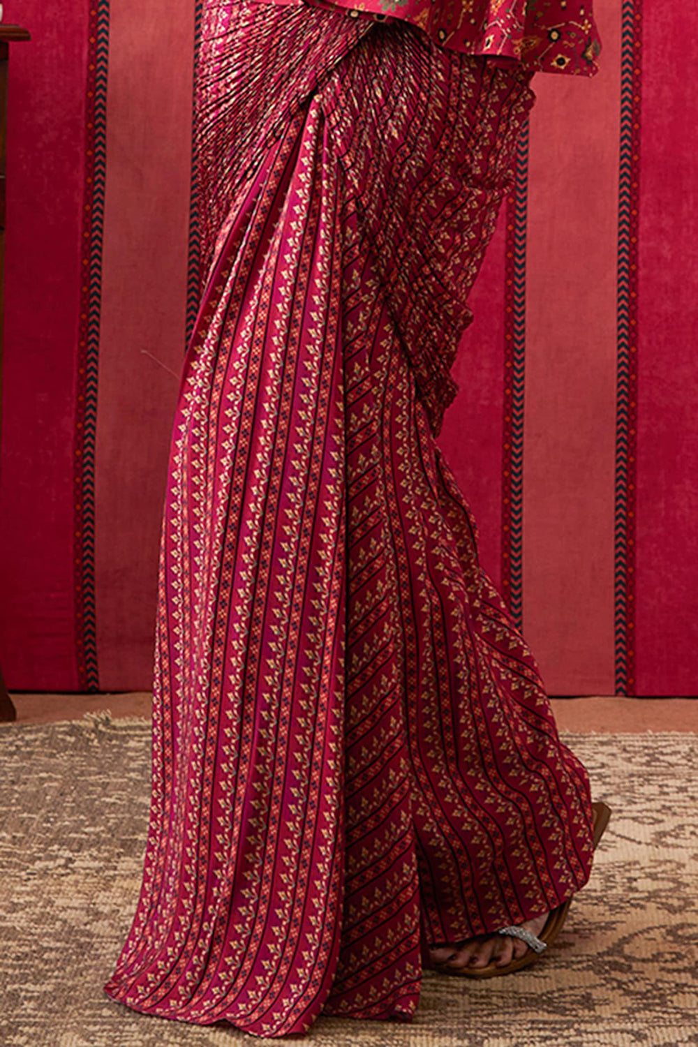 Zahra Embroidered Peplum Top With Drape Skirt