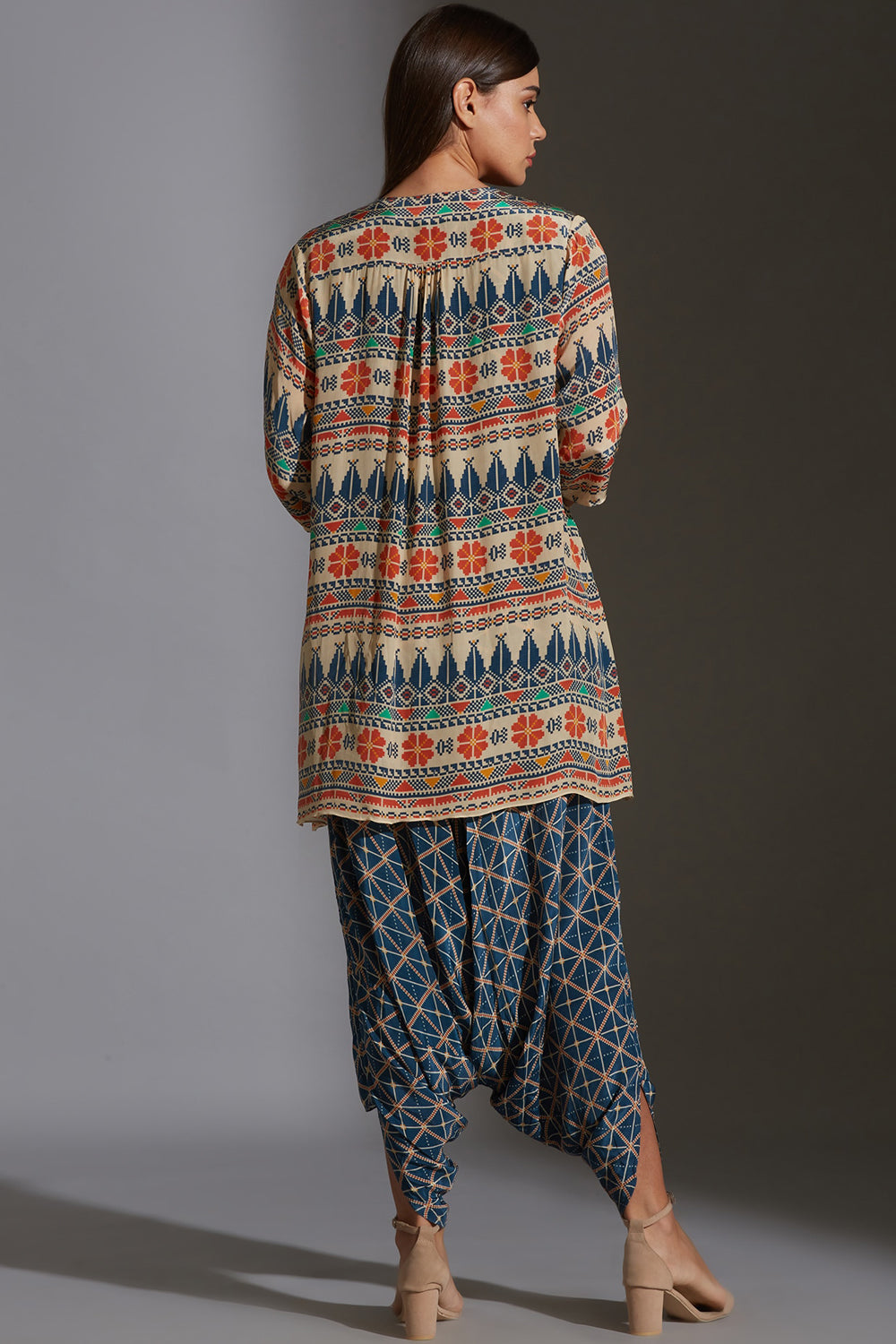 Tiraz Geometrical Printed Dhoti Jumpsuit And Jacket