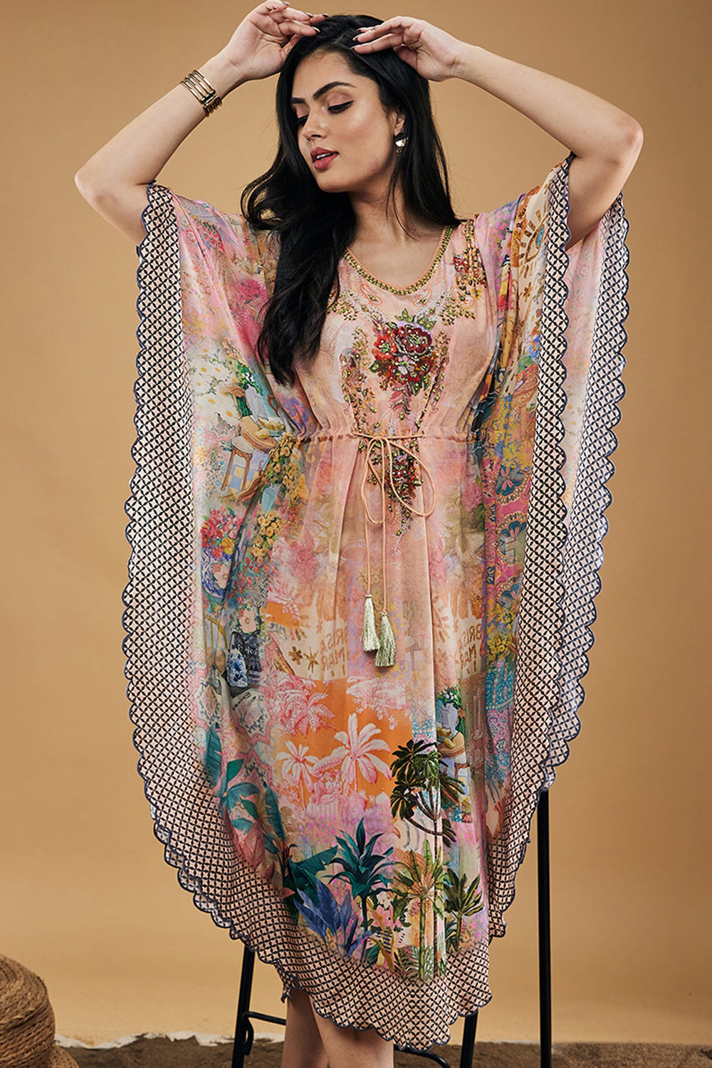 Tropical Twilight Embellished Kaftan Dress