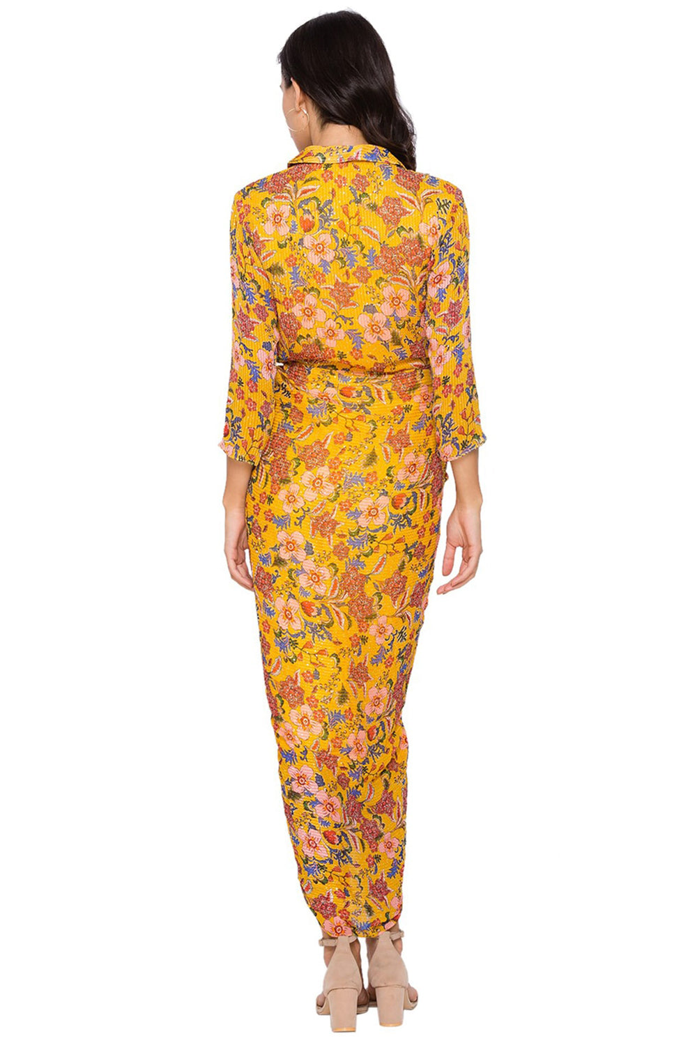 Azalea Floral Overlap Printed Drape Dress With Side Tie Up