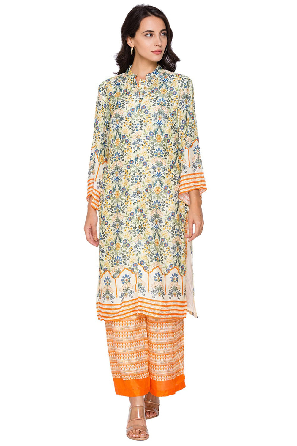 Eden Printed Kurta With Front Opening Paired With Pants