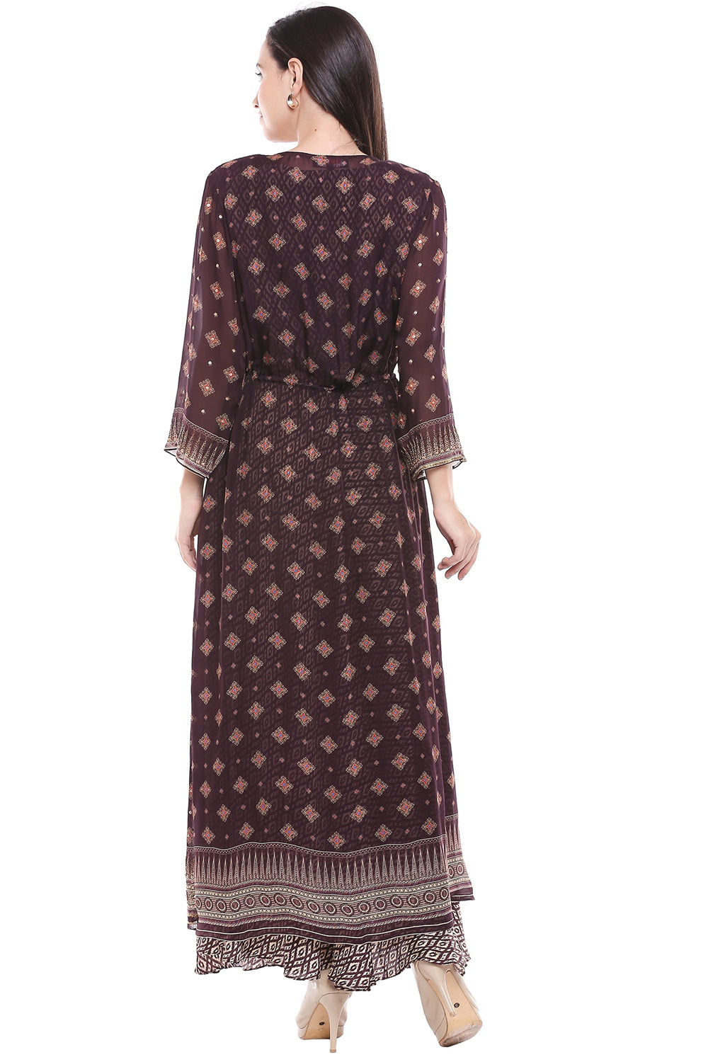 Afreen Long Printed Dress With Jacket