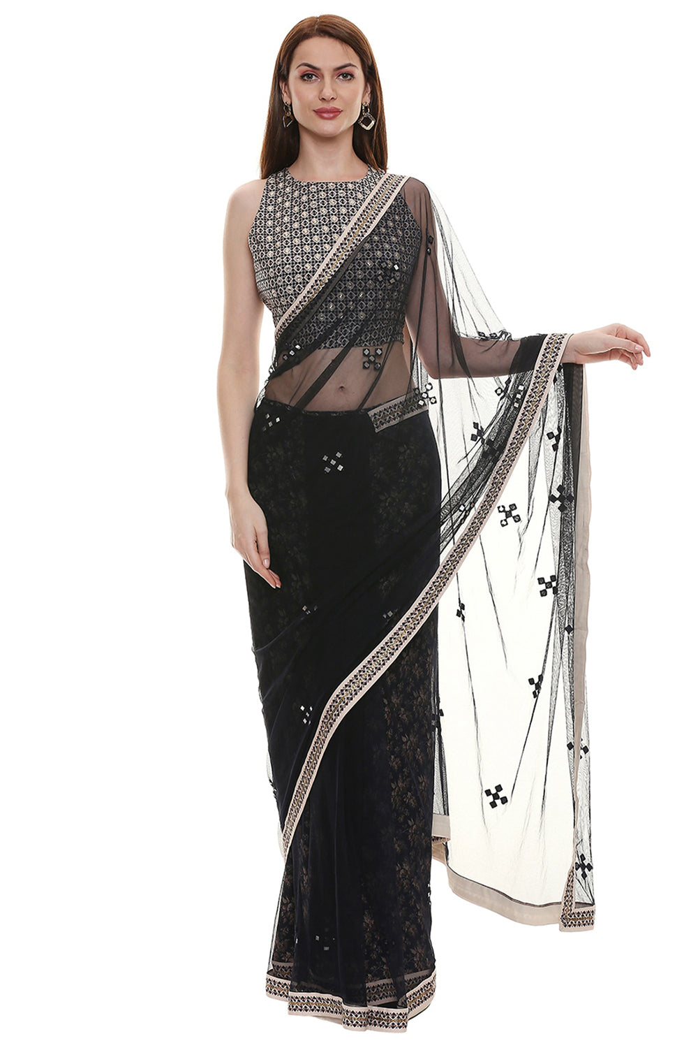 Applique Printed Saree With Blouse