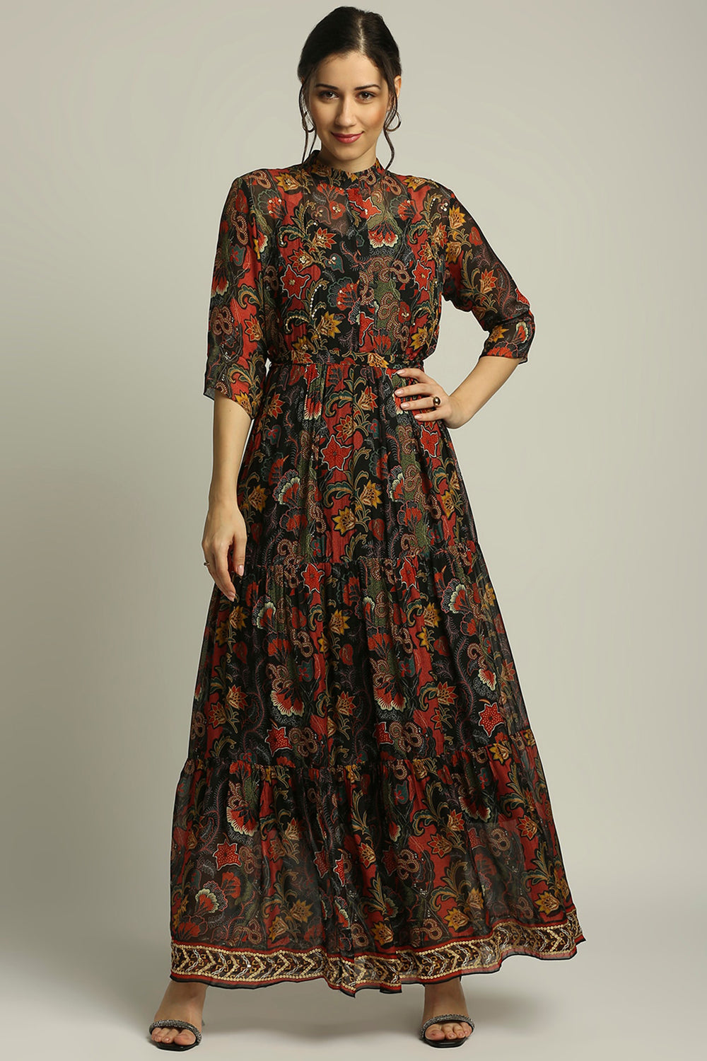 Batik Printed Long Tiered Dress