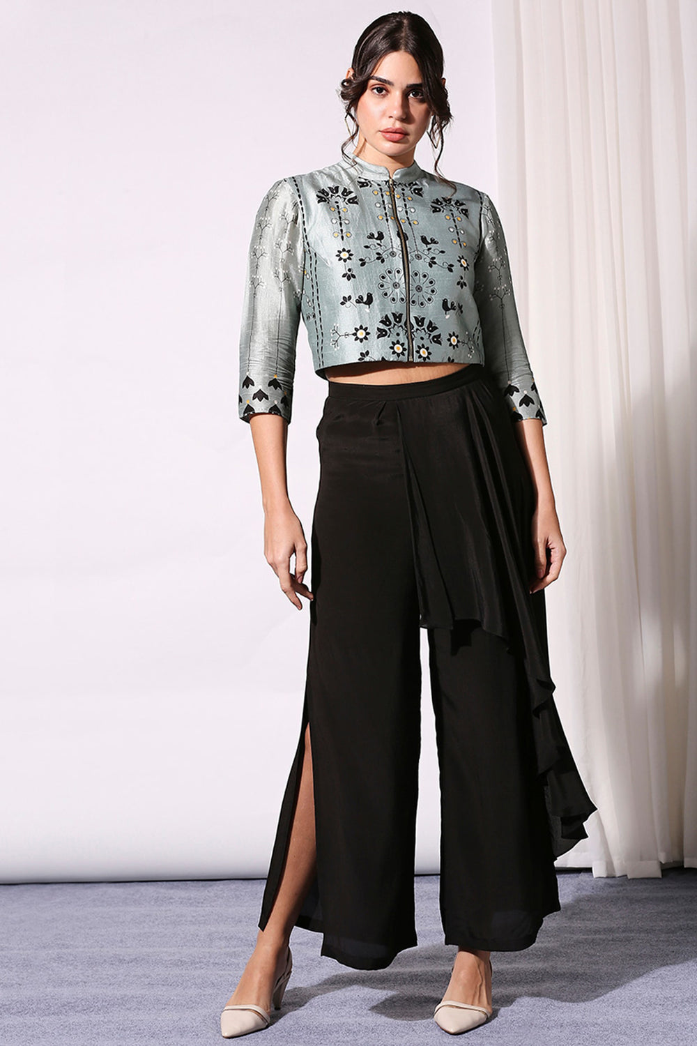 Geometrical Printed Bomber Jacket With Flared Pants
