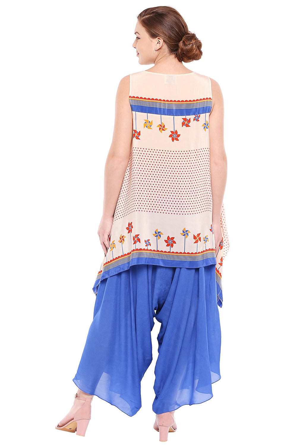 Printed Asymmetrical Top With Flared Palazzos