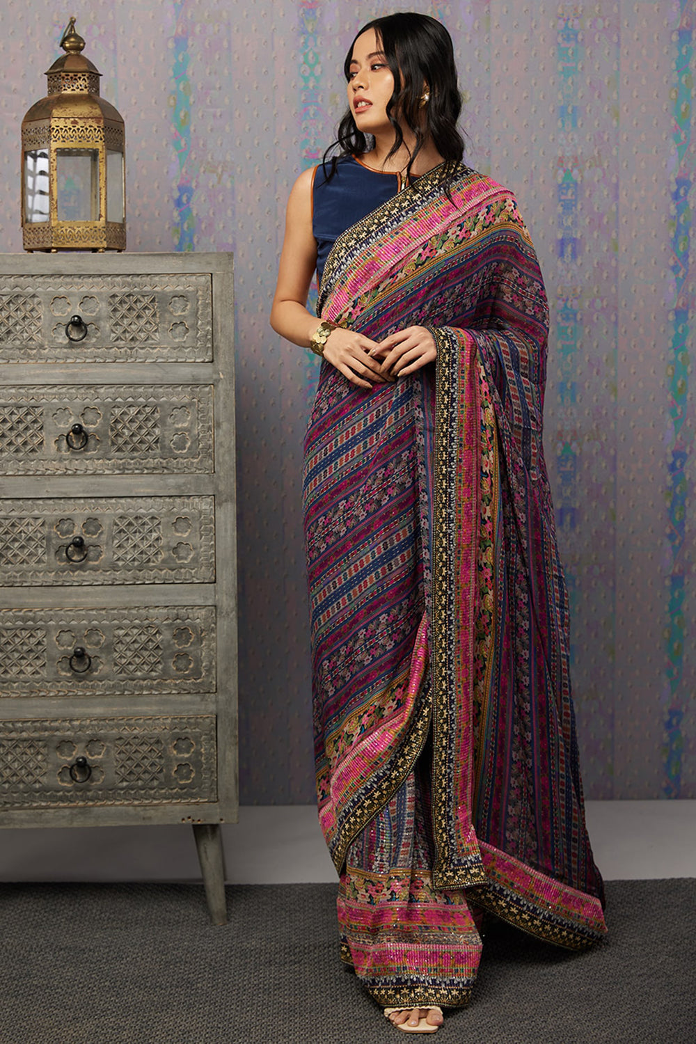 Ikaya Printed Pre-Stitched Saree With Blouse
