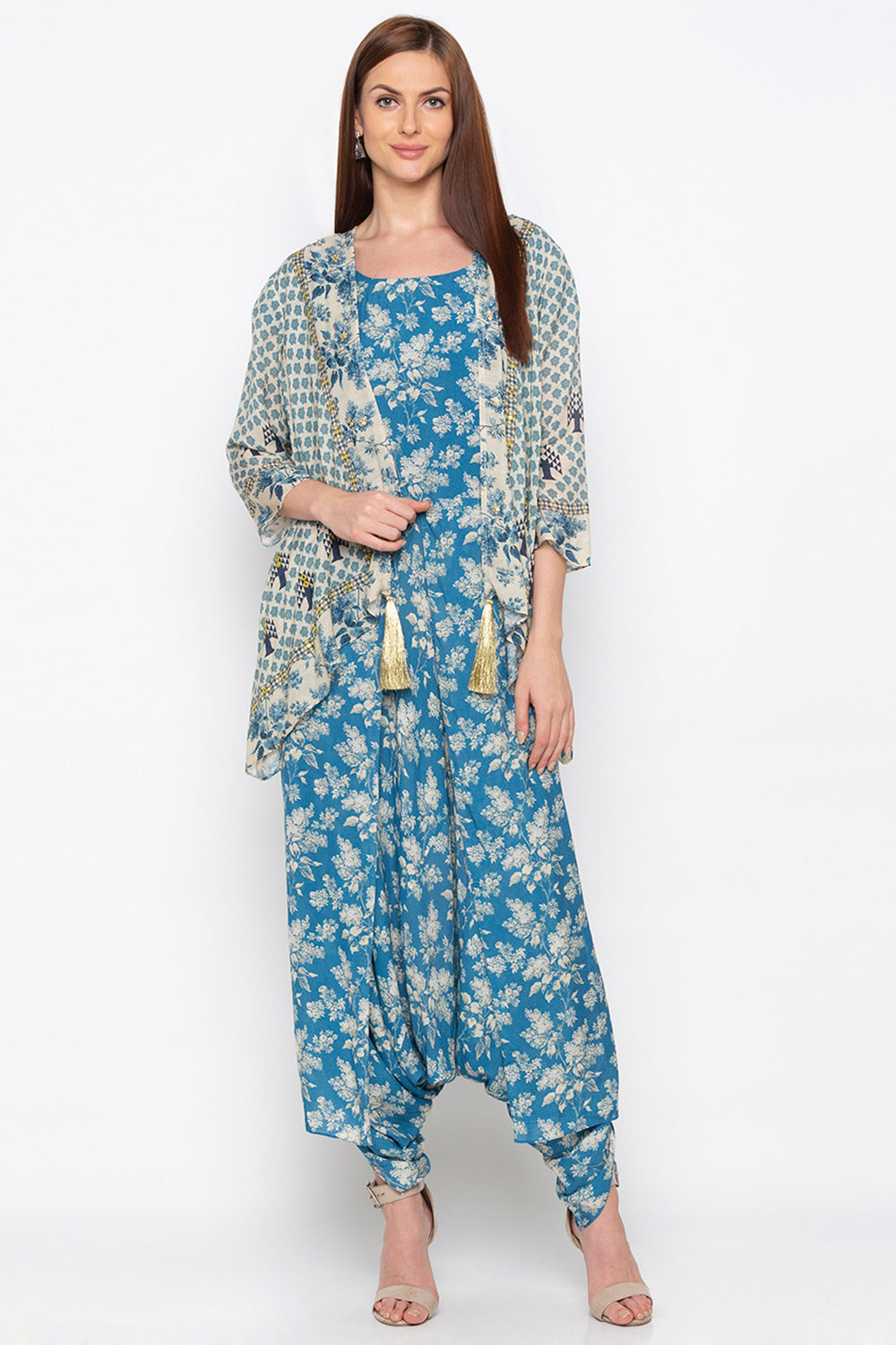 Applique Printed Jumpsuit With Jacket