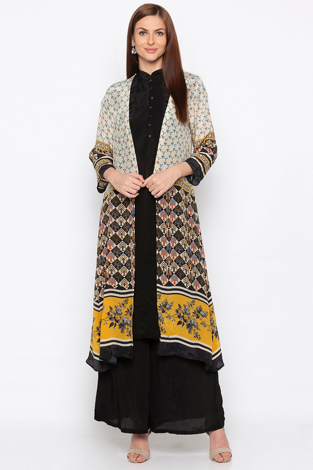 Applique Printed Jacket With Palazzo Set