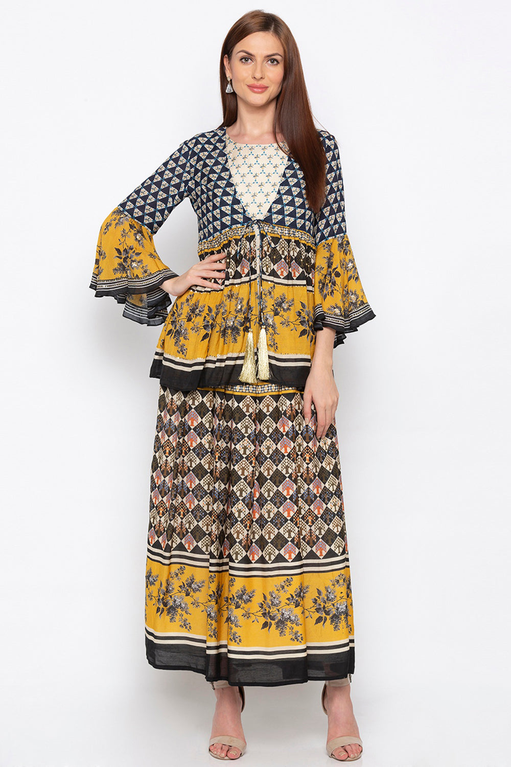 Applique Printed Dress With Jacket
