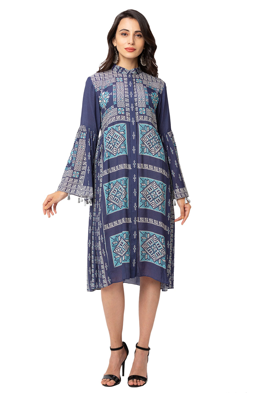 Printed Dress With Flared Sleeves