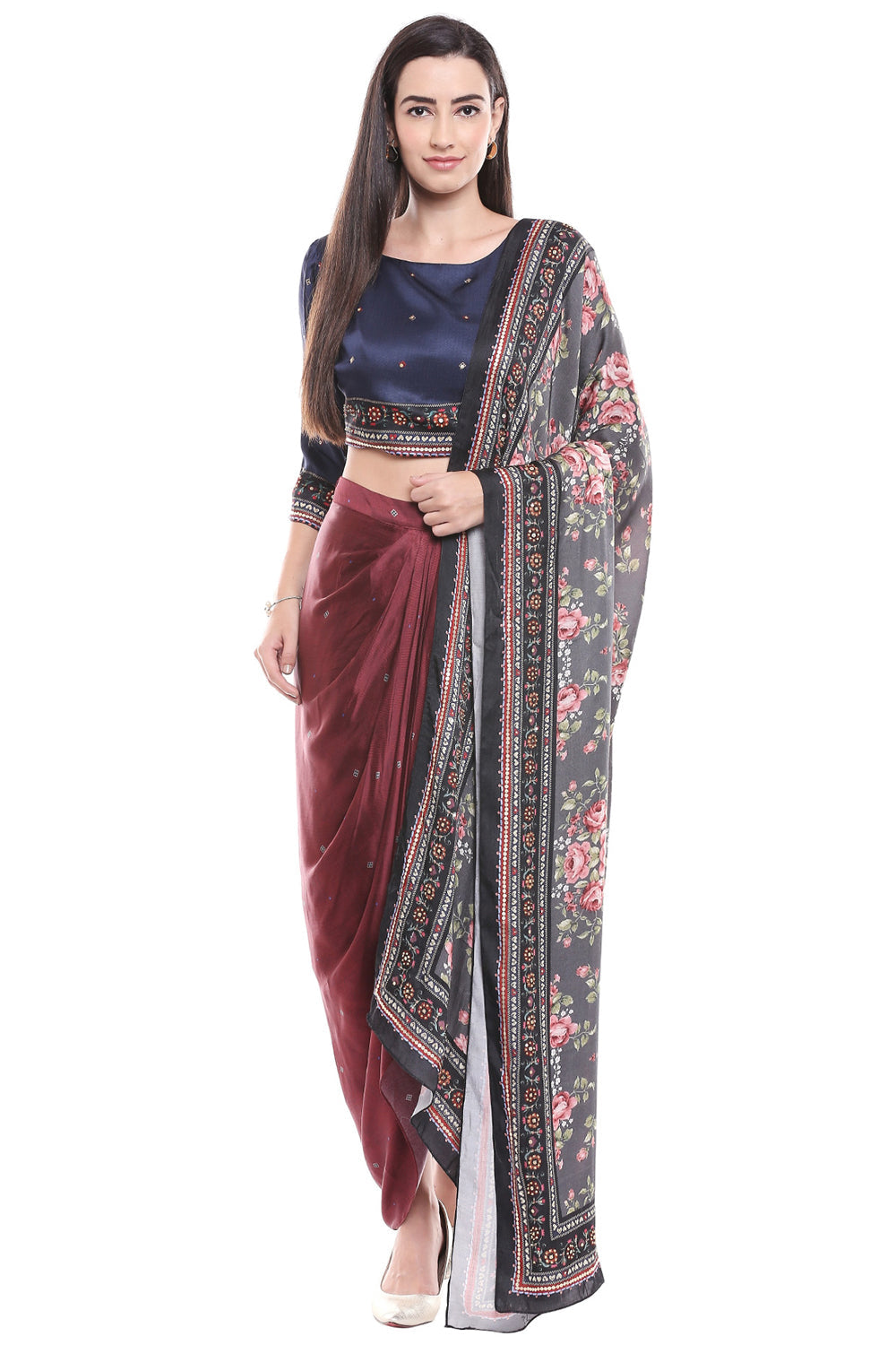Madhubani Printed Crop Top And Drape Skirt