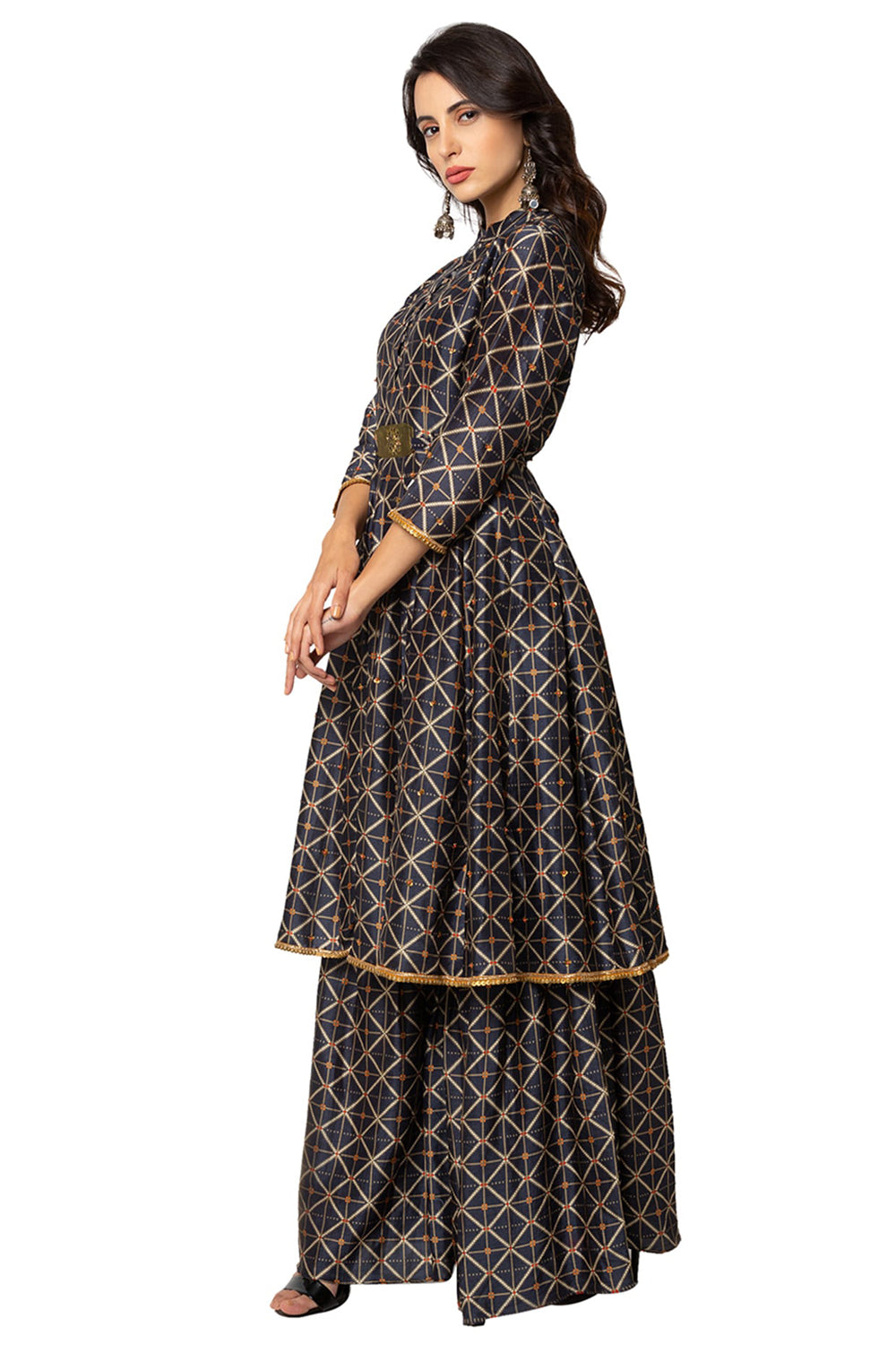 Printed Tunic With Flared Pants And Dupatta