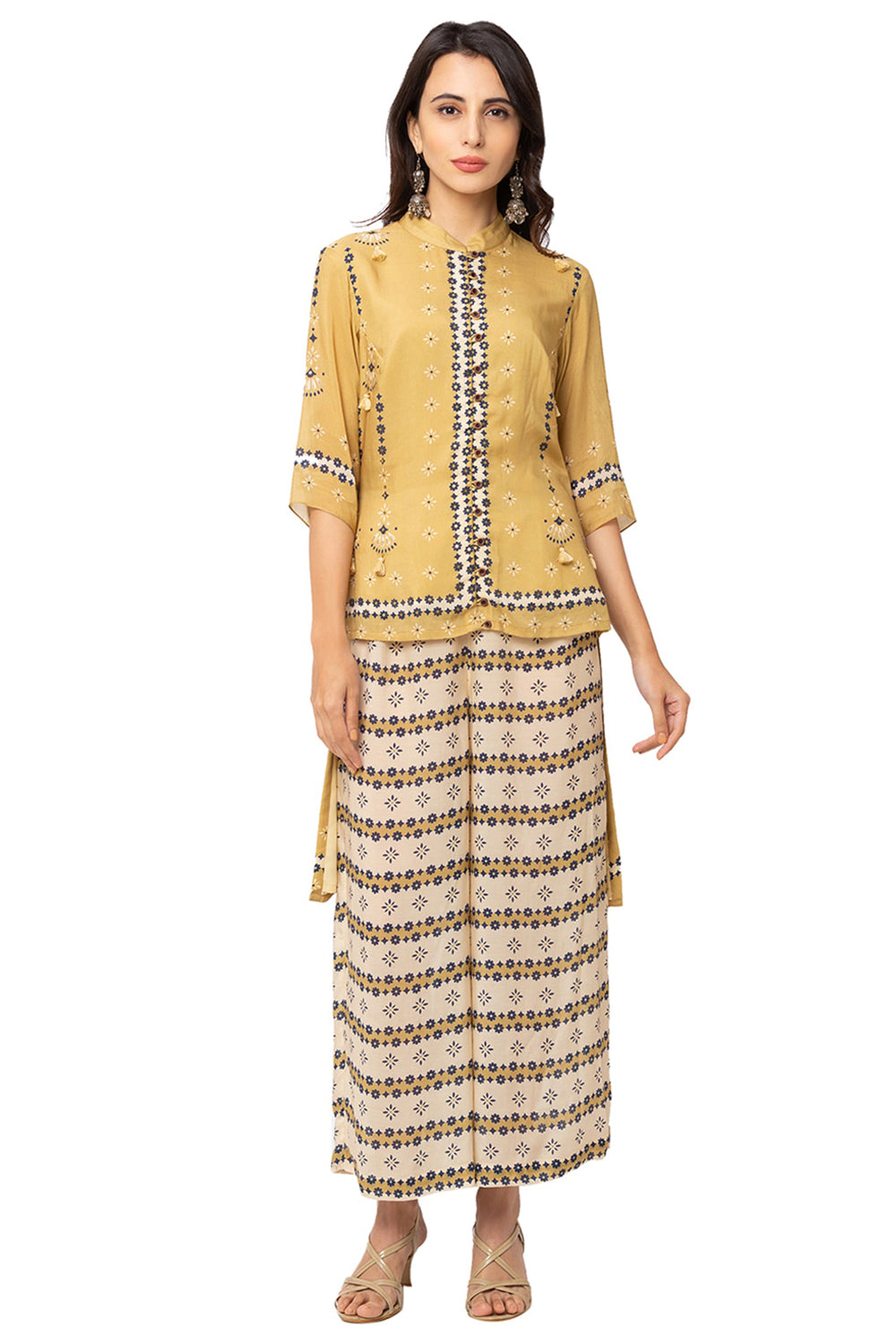 Printed High-Low Tunic With Palazzos