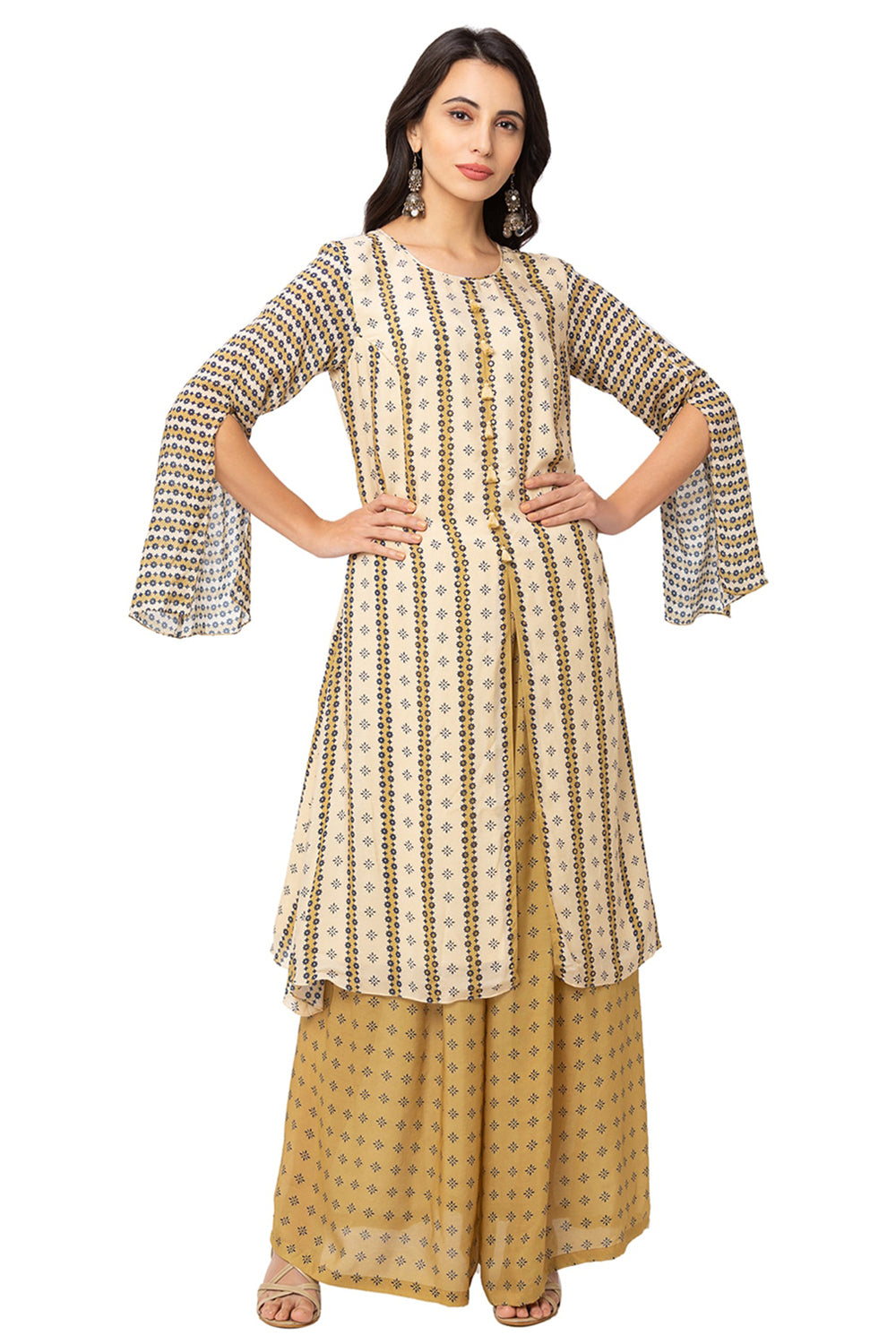 Printed Kurta With Front Slit With Palazzos
