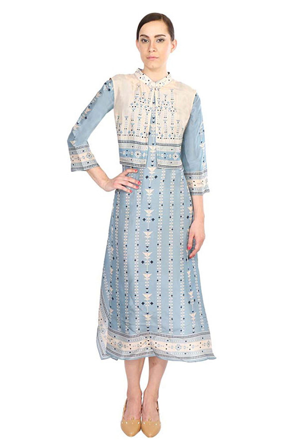 Azulejos Printed Asymmetrical Dress With Jacket