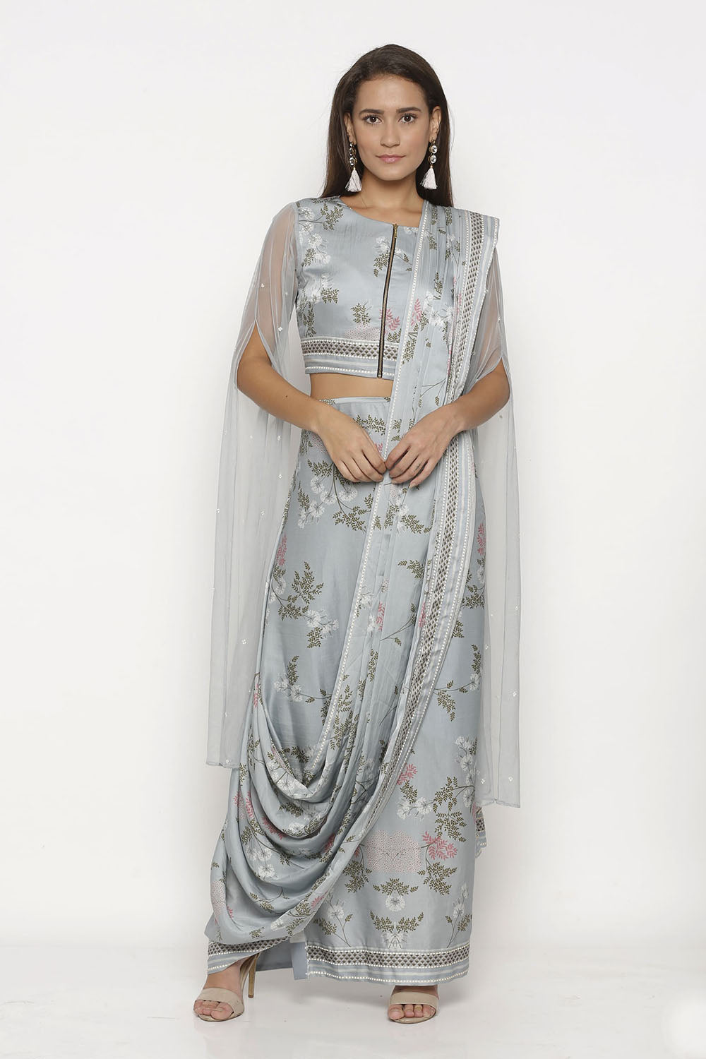 Windance Printed Pre-Stitched Saree With Top