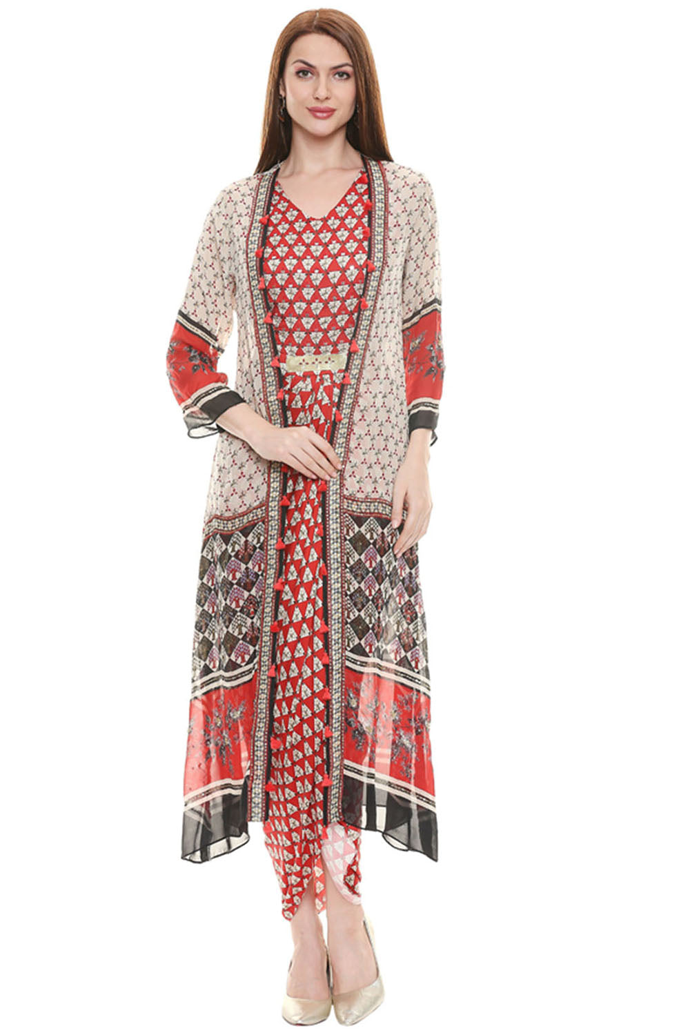 Applique Printed Dress With Jacket