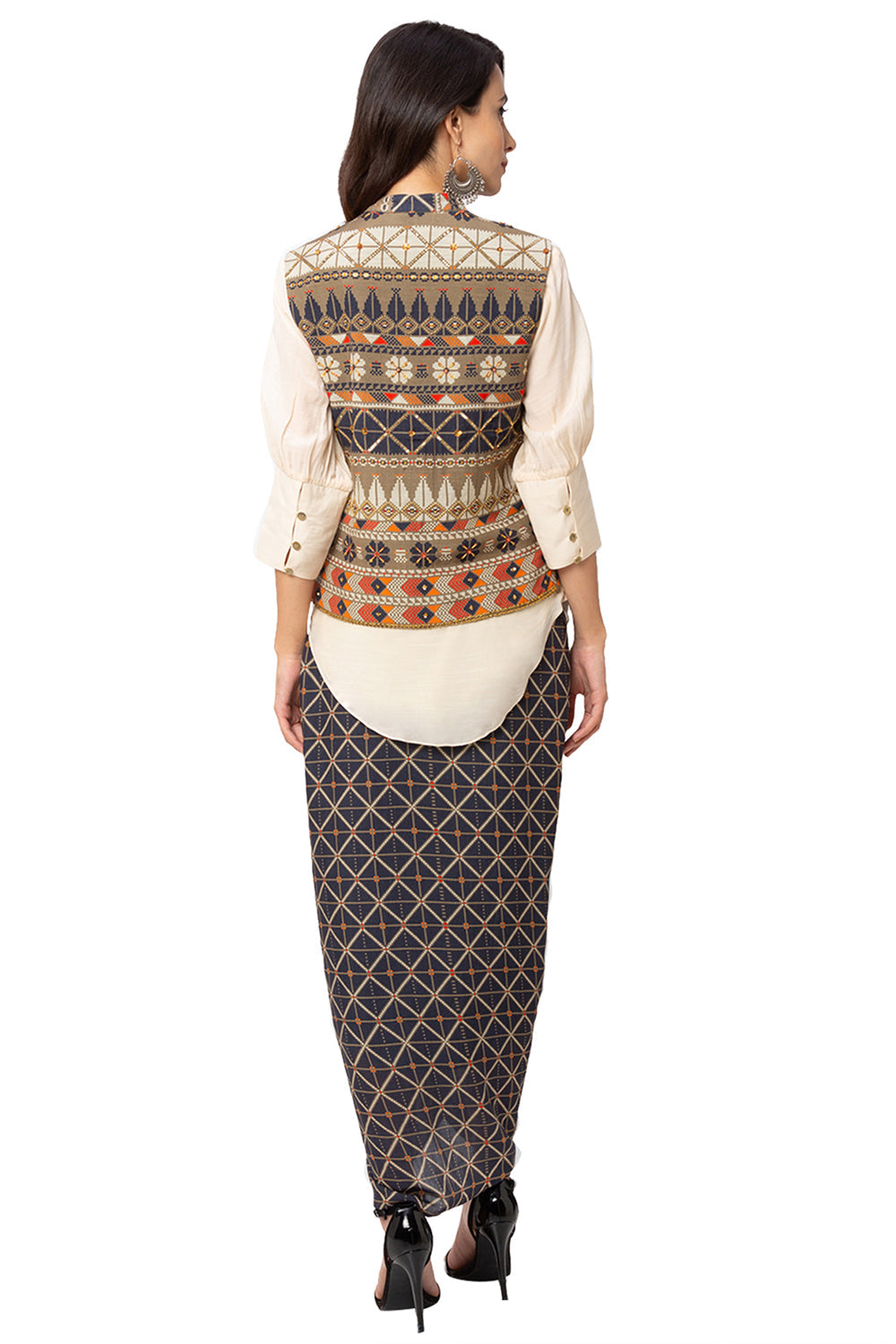 Tiraz Printed Embroidered Drape Skirt Set