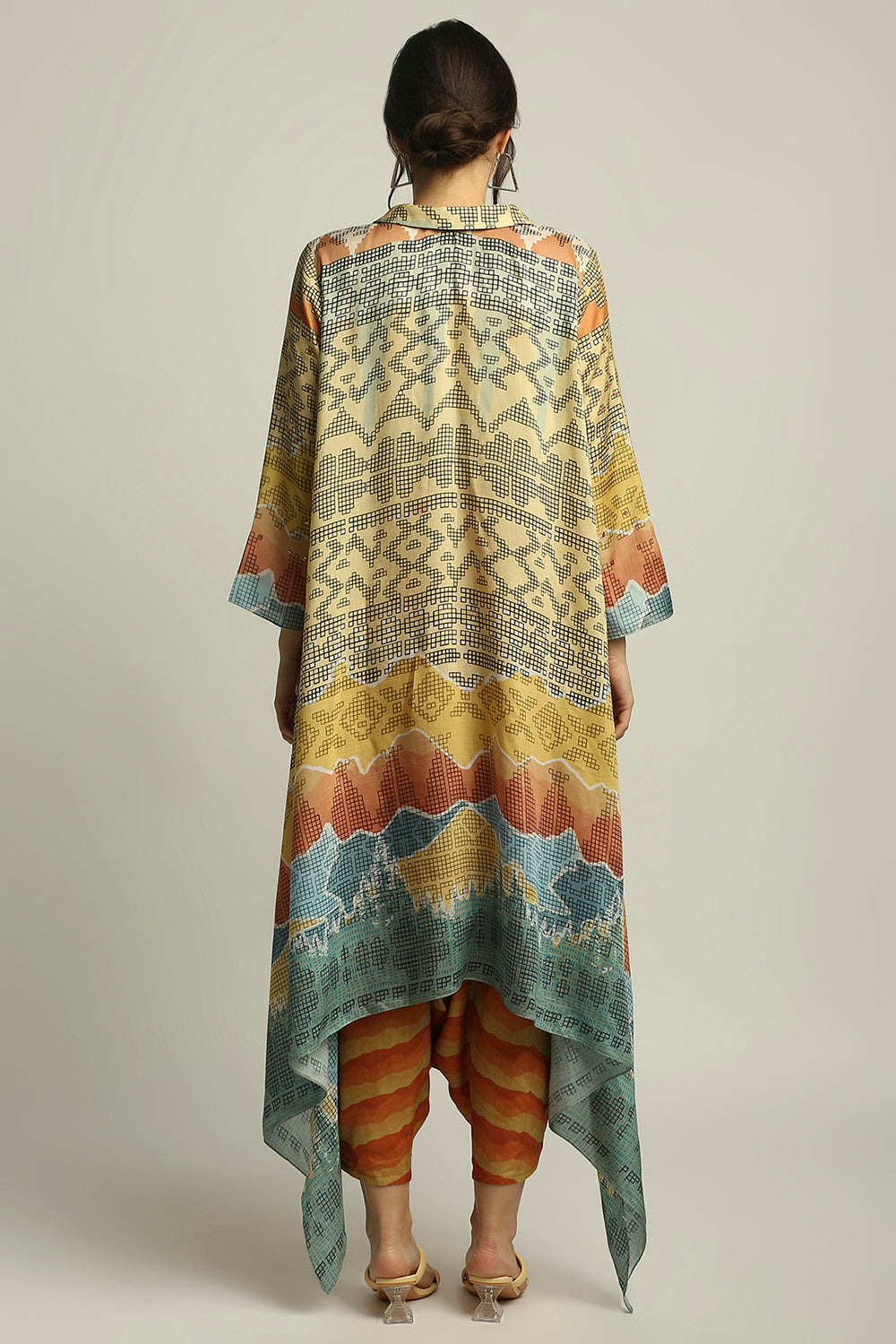 Dune Shadow Printed High-Low Top With Dhoti