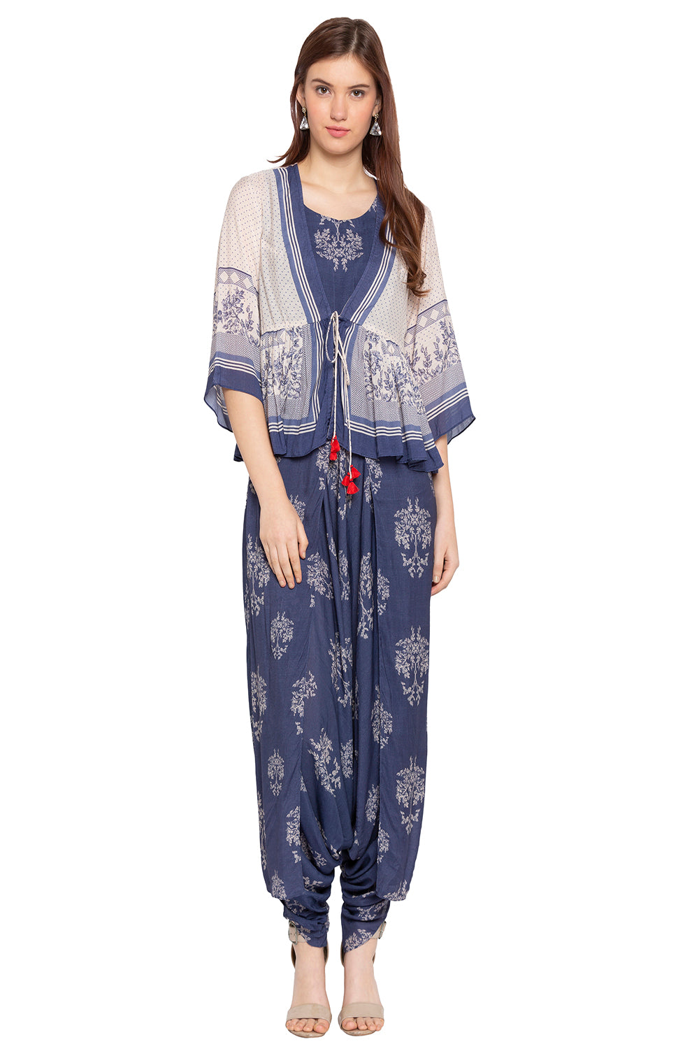 French Toile Dhoti Jumpsuit With Peplum Jacket